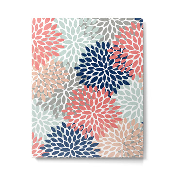 Festive, Flowers Print, Blue, Coral, Aqua, Gray Metal Print | TeksDecor