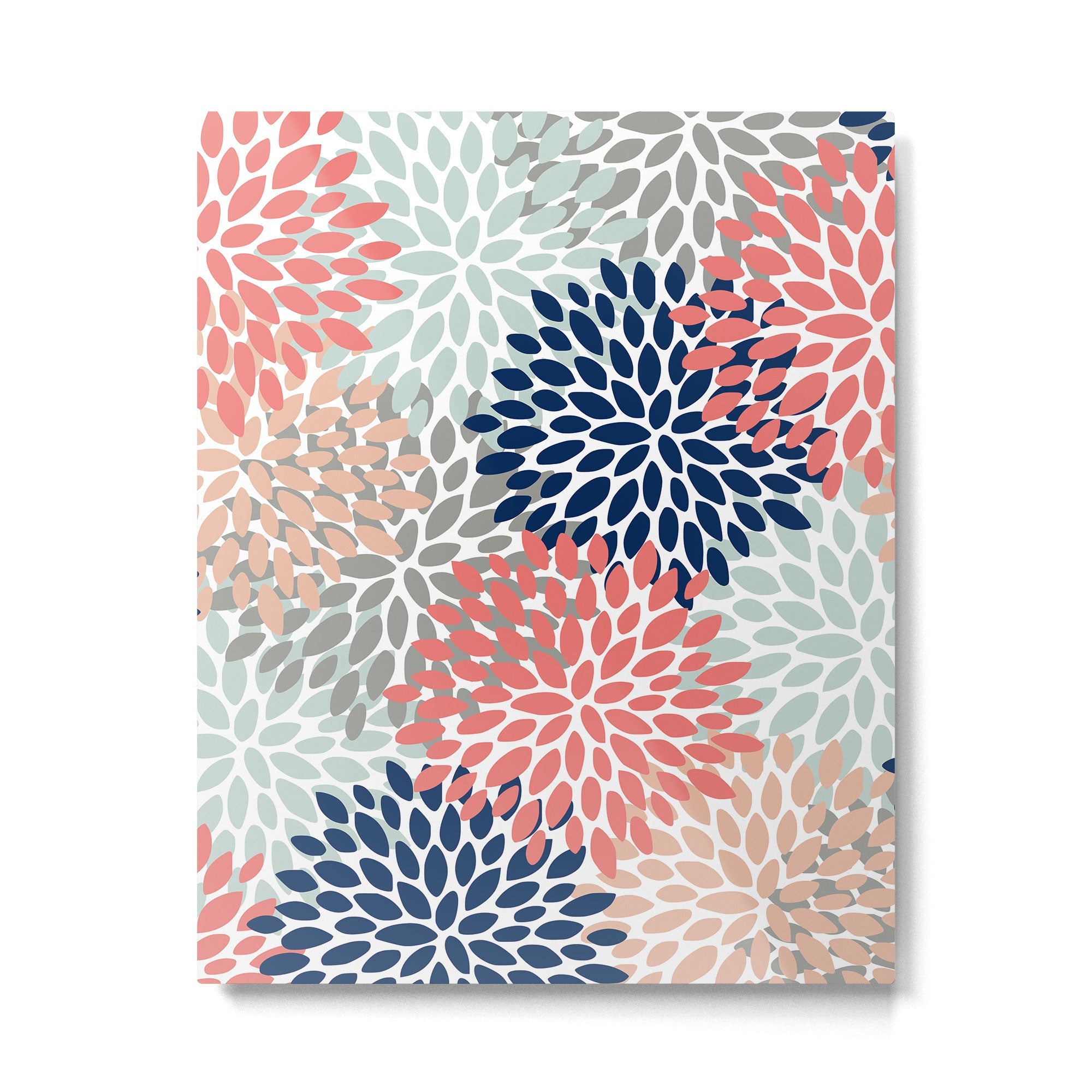 Festive, Flowers Print, Blue, Coral, Aqua, Gray Metal Print | TeksDecor