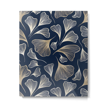 Festive, Gingko Leaves, Floral Prints, Navy Blue Metal Print | TeksDecor