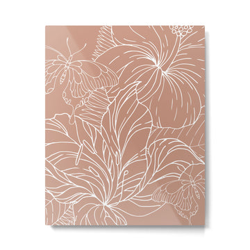 Floral, Butterfly Art, Line Drawing, Terracotta Metal Print | TeksDecor