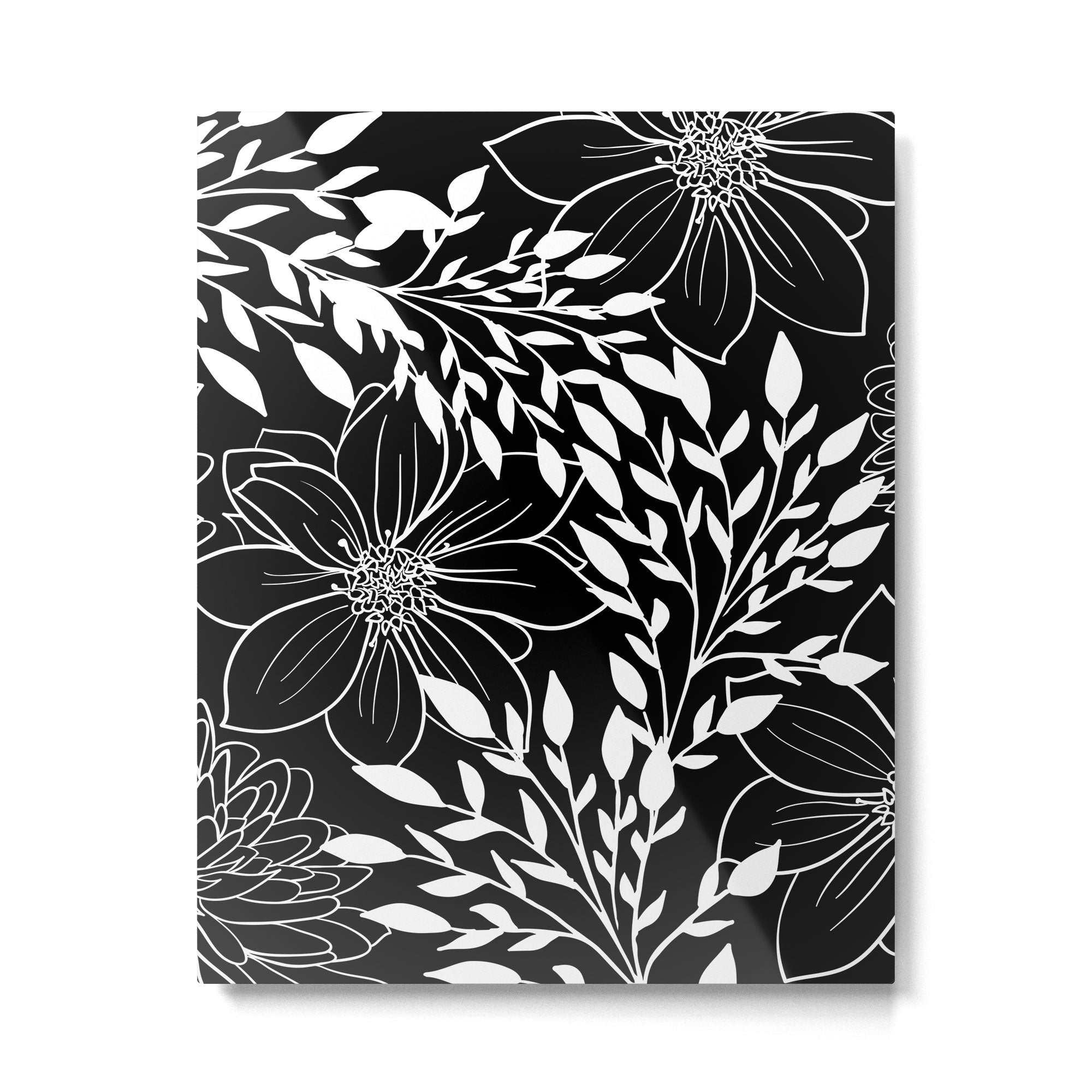 Floral Prints and Leaves, Line Art, Black and White Metal Print | TeksDecor