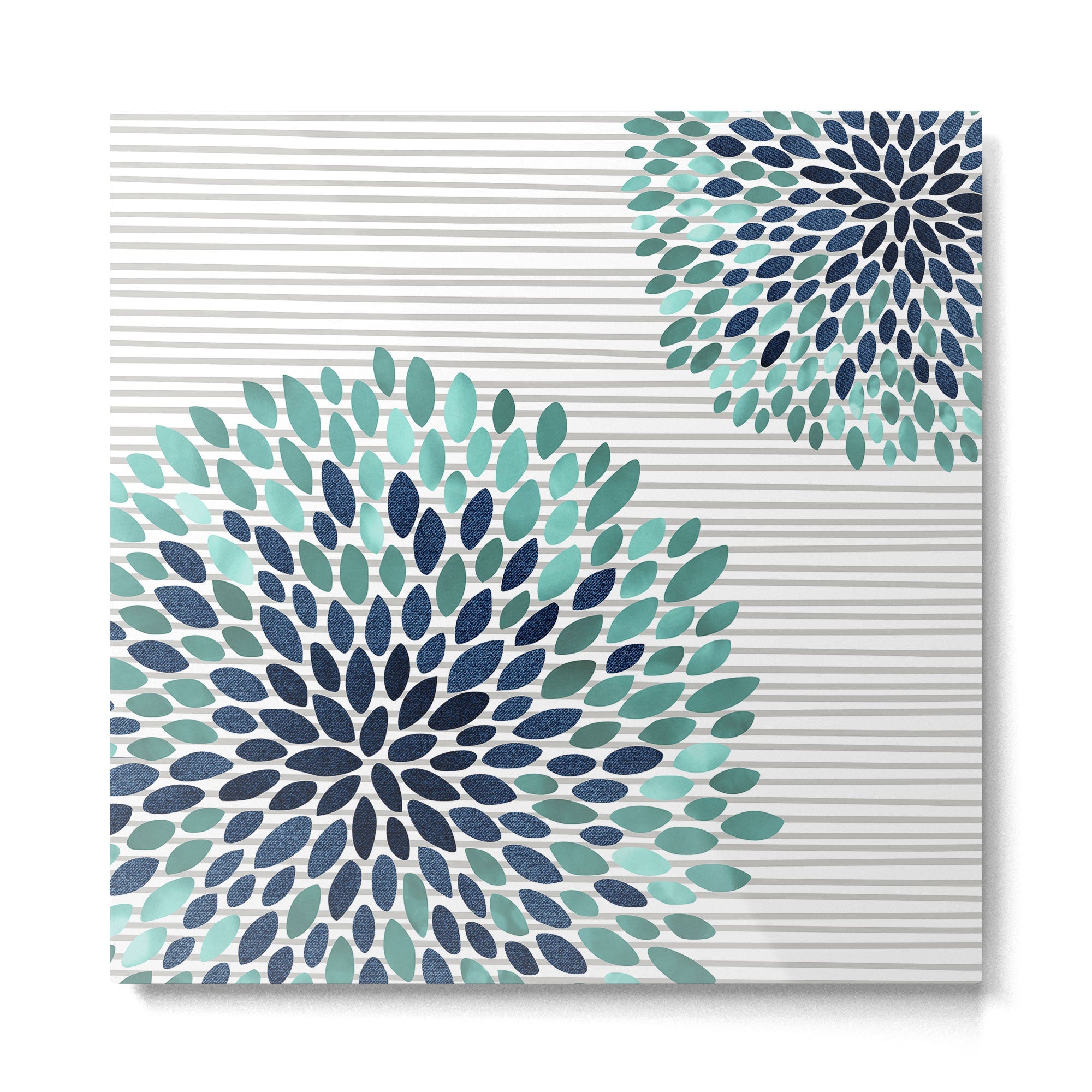 Floral Prints, Gray, Teal and Blue, Abstract Art Metal Print | TeksDecor