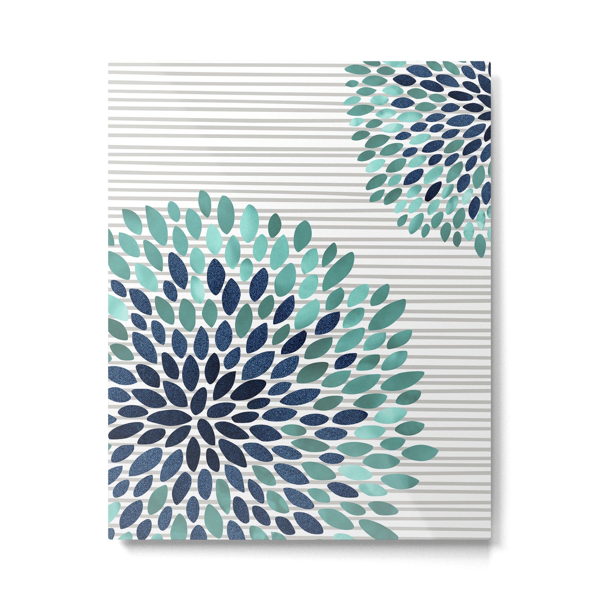 Floral Prints, Gray, Teal and Blue, Abstract Art Metal Print | TeksDecor