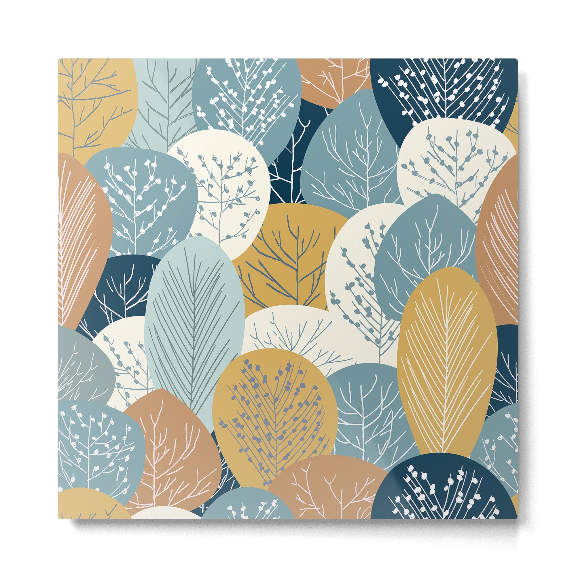 Forest Woodland Trees, Blue, Teal and Yellow, Floral Prints Metal Print | TeksDecor
