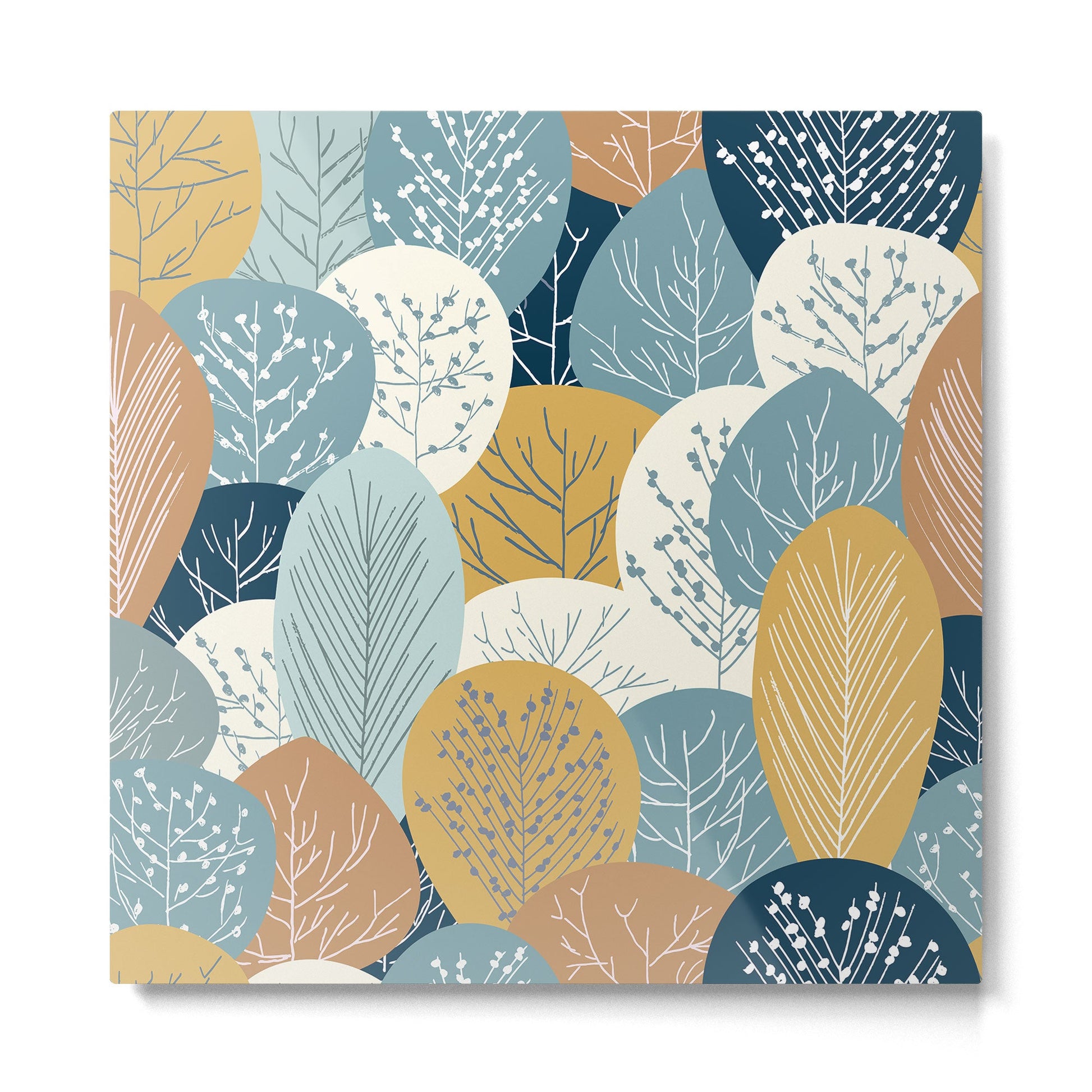 Forest Woodland Trees, Blue, Teal and Yellow, Floral Prints Metal Print | TeksDecor
