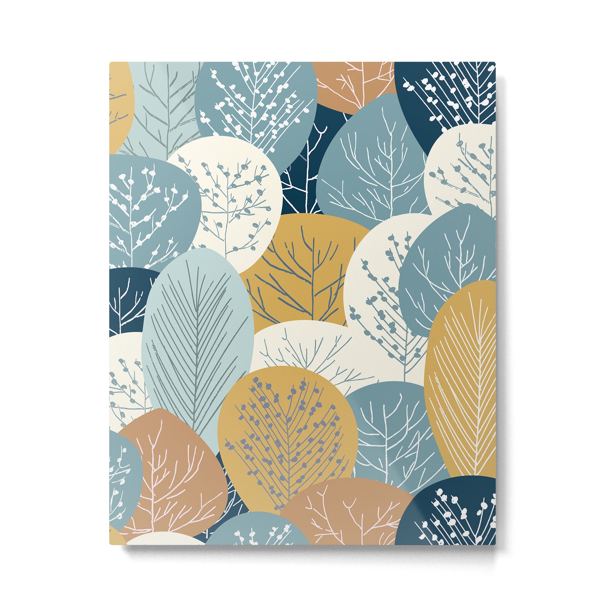 Forest Woodland Trees, Blue, Teal and Yellow, Floral Prints Metal Print | TeksDecor
