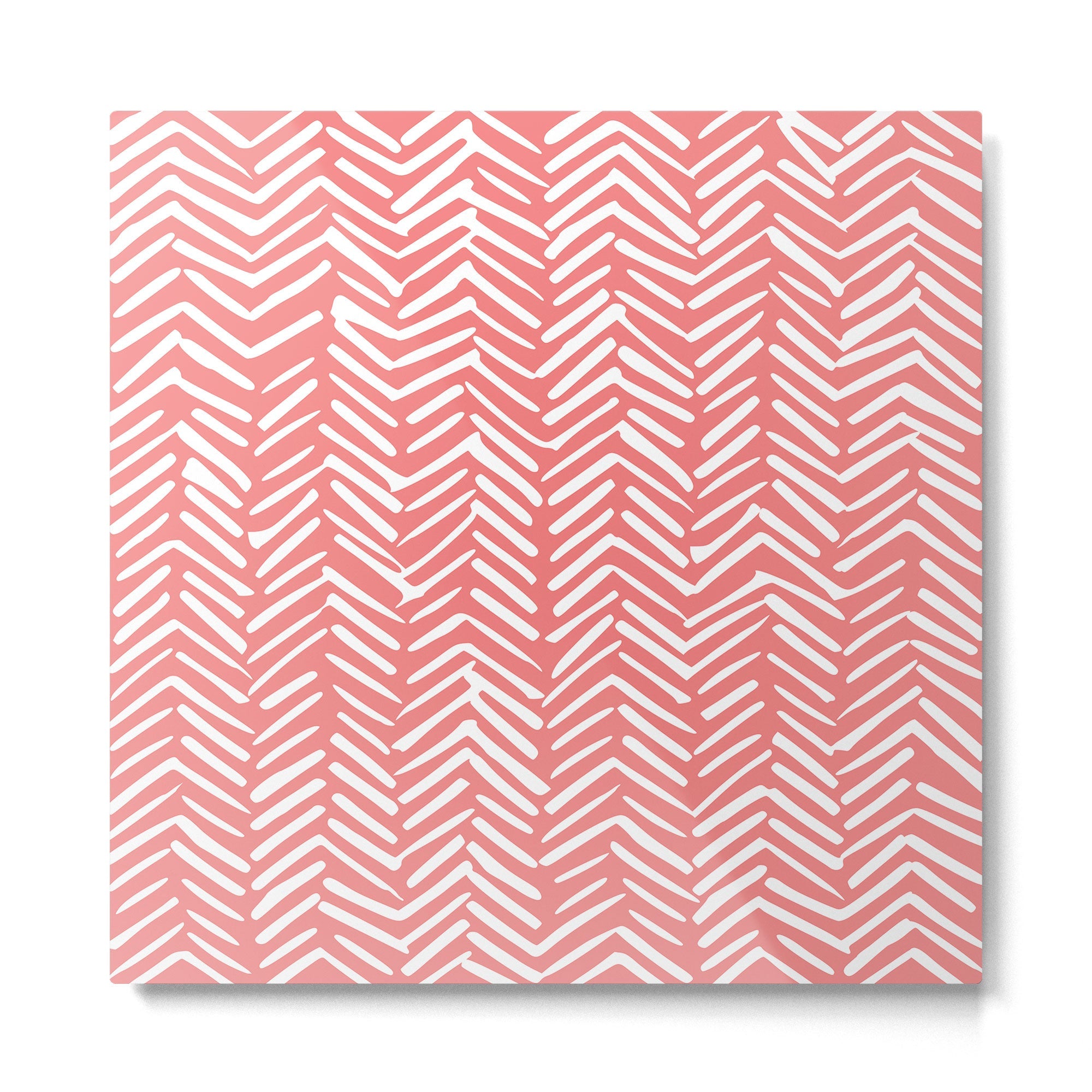 Geometric Art, Herringbone, Coral, Wall Art Boho Metal Print | TeksDecor