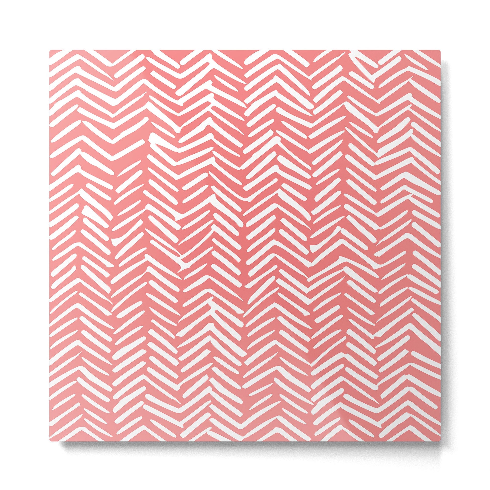 Geometric Art, Herringbone, Coral, Wall Art Boho Metal Print | TeksDecor