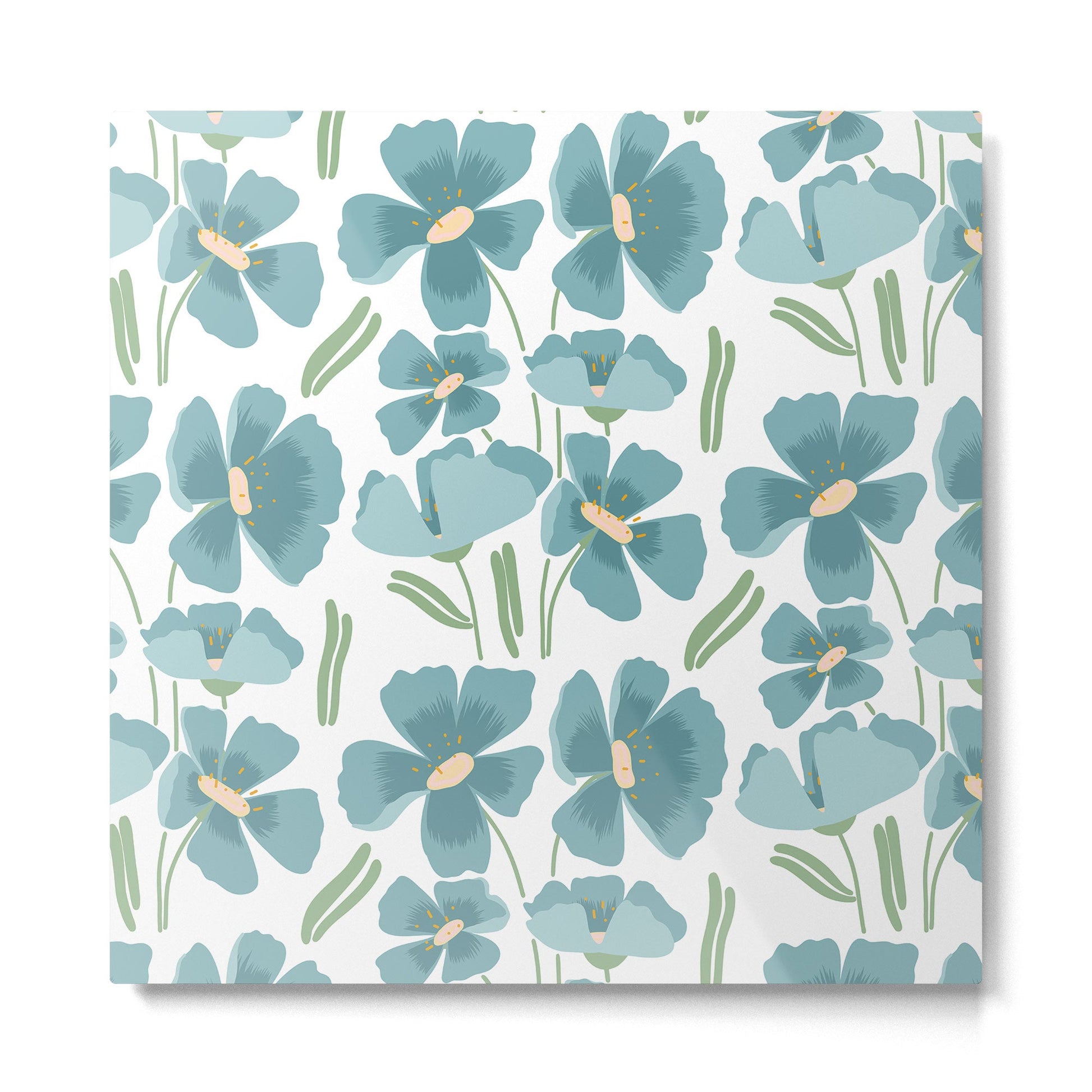 Harleigh Floral Art, Teal and White Metal Print | TeksDecor