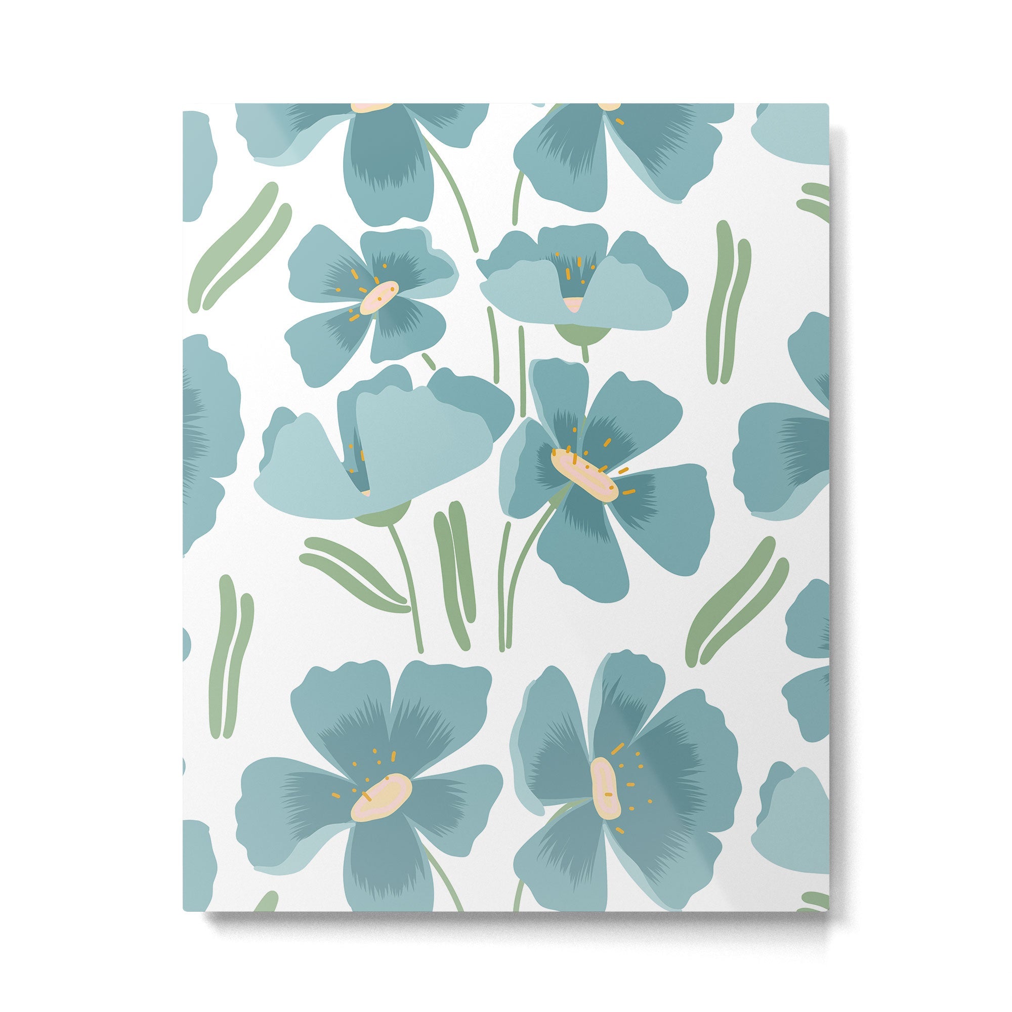 Harleigh Floral Art, Teal and White Metal Print | TeksDecor