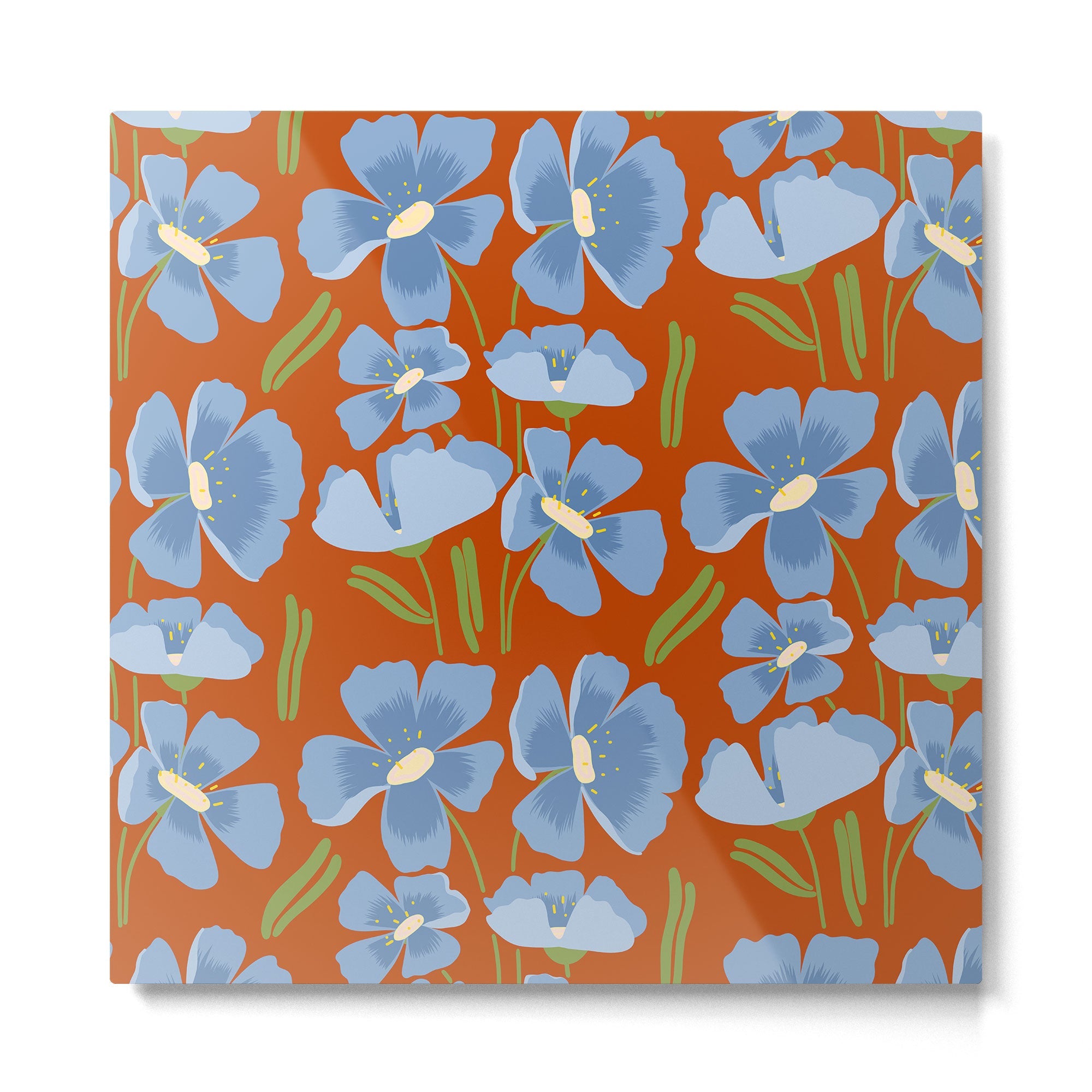 Harleigh Flower Art, Orange and Blue Metal Print | TeksDecor