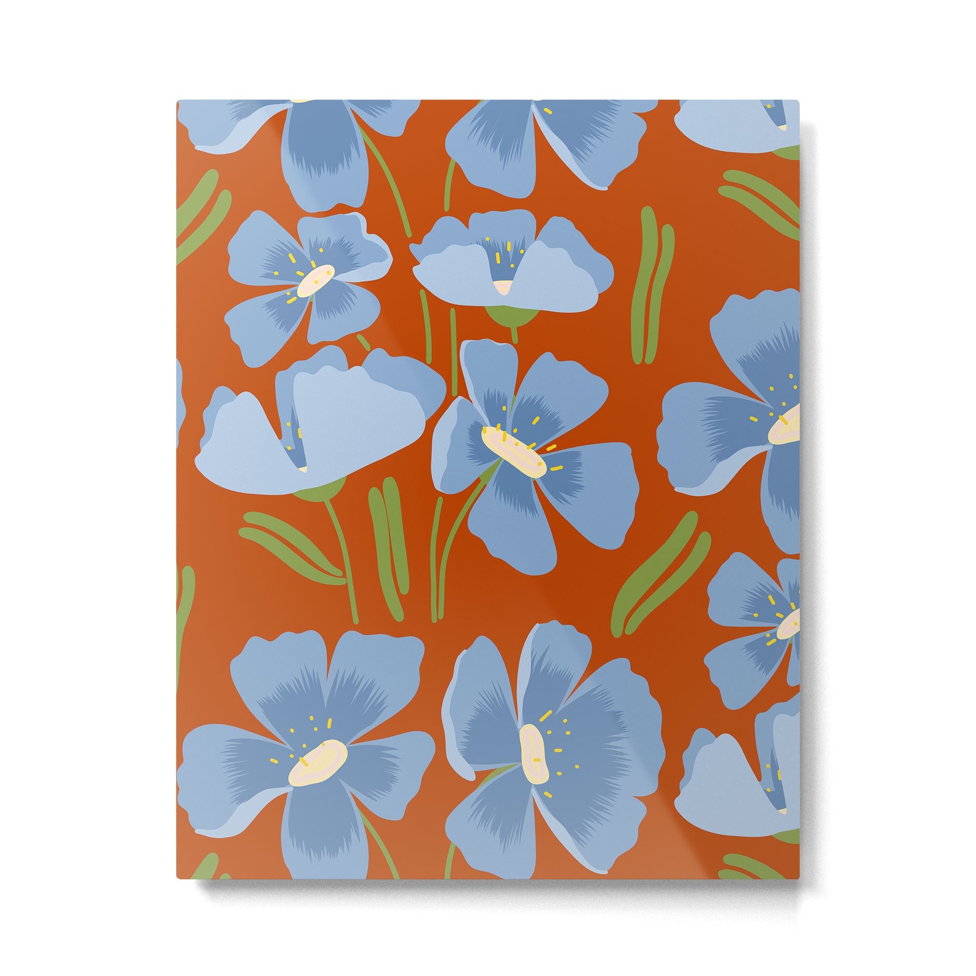Harleigh Flower Art, Orange and Blue Metal Print | TeksDecor