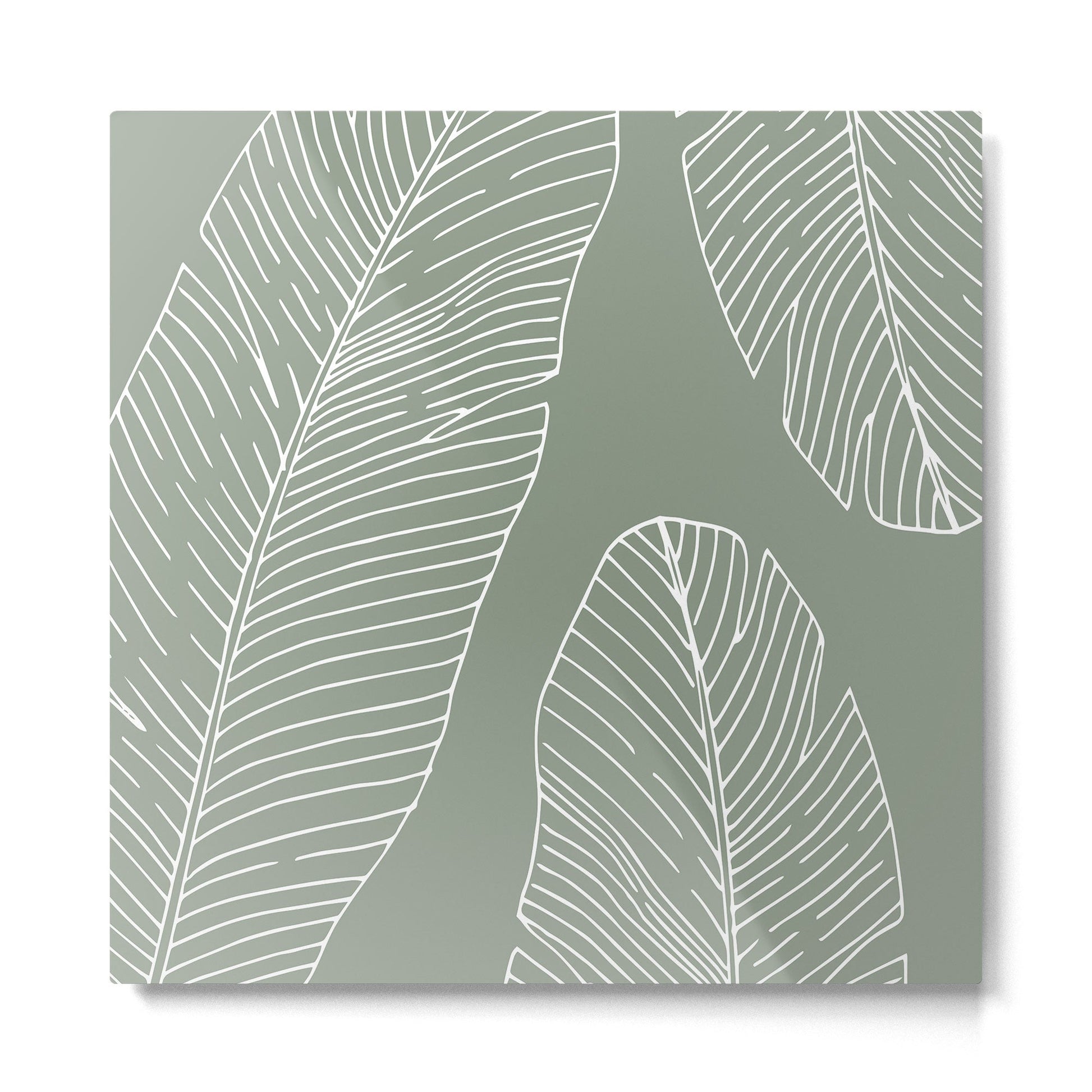 Line Drawing, Green, Palms Print, Boho Wall Art Metal Print | TeksDecor
