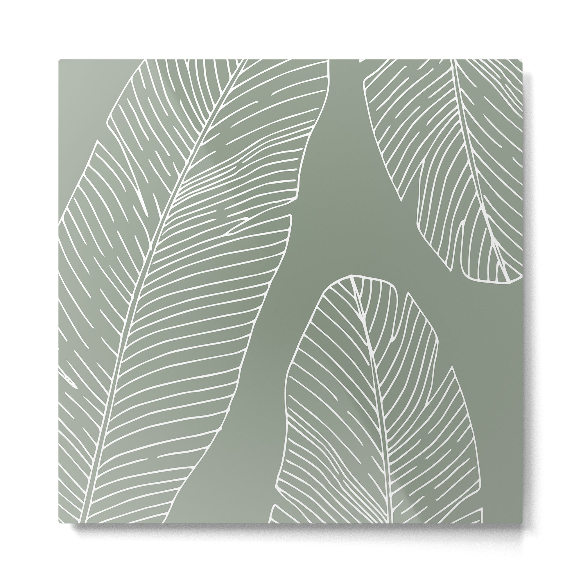 Line Drawing, Green, Palms Print, Boho Wall Art Metal Print | TeksDecor