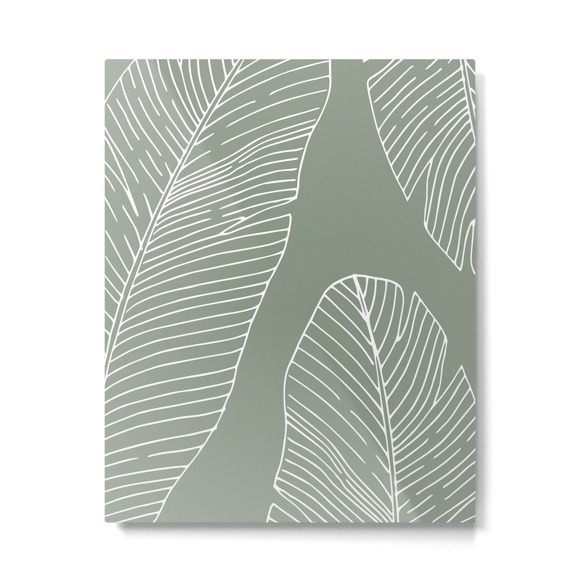 Line Drawing, Green, Palms Print, Boho Wall Art Metal Print | TeksDecor