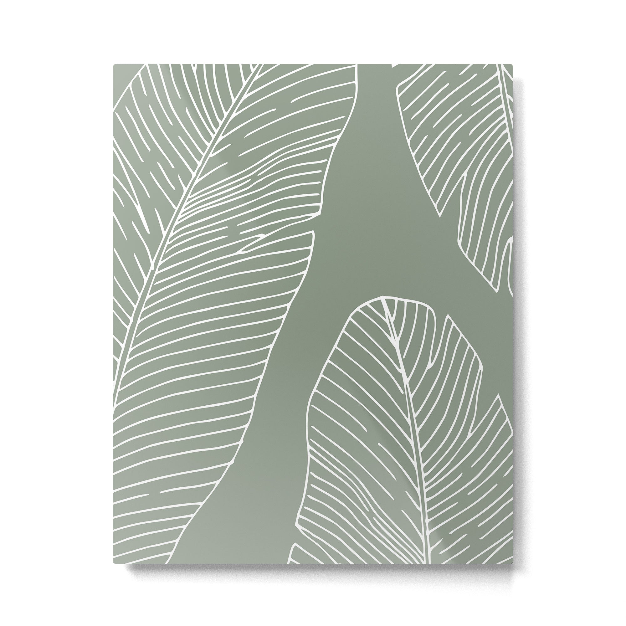 Line Drawing, Green, Palms Print, Boho Wall Art Metal Print | TeksDecor