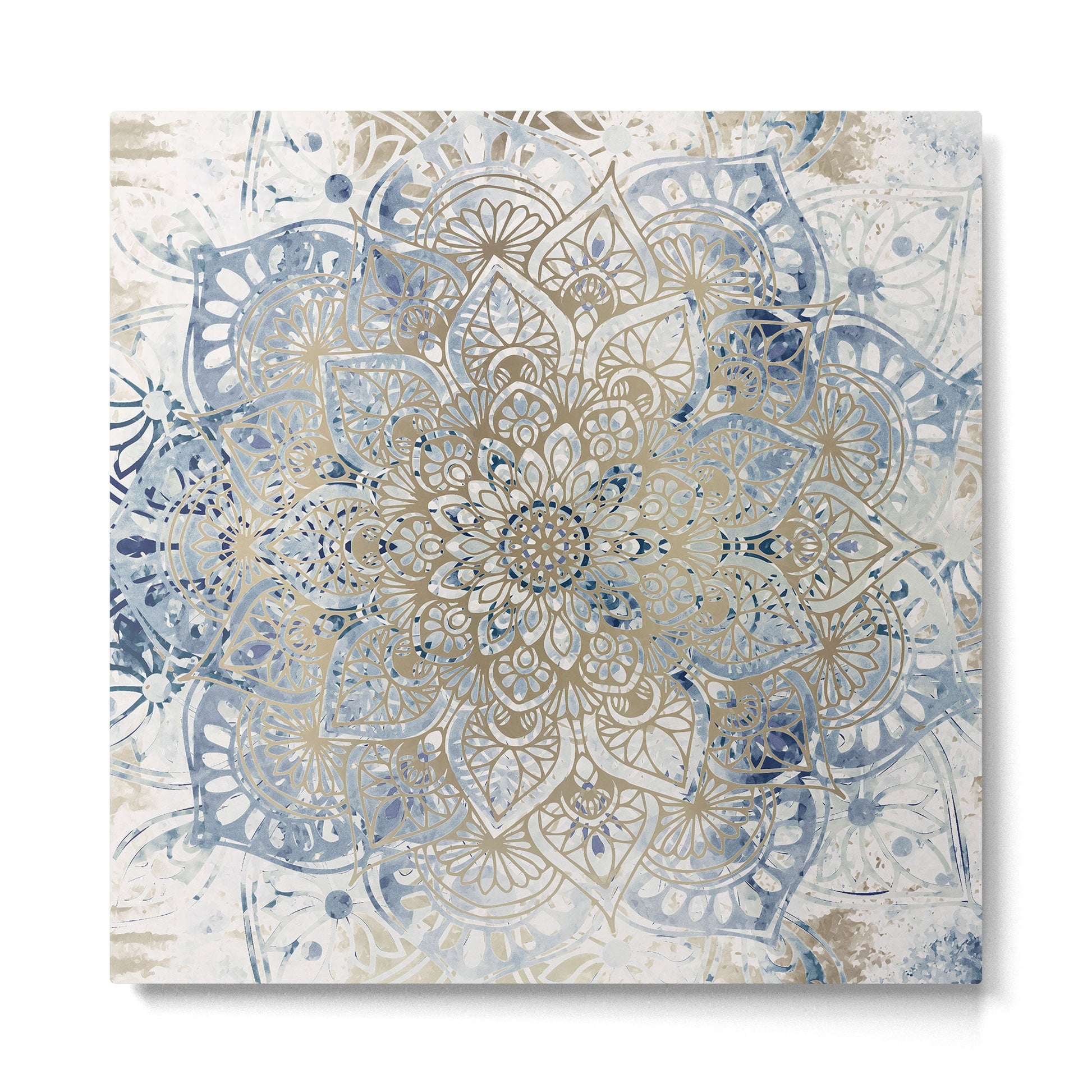 Mandala Flower, Blue and Gold, Floral Prints Metal Print | TeksDecor