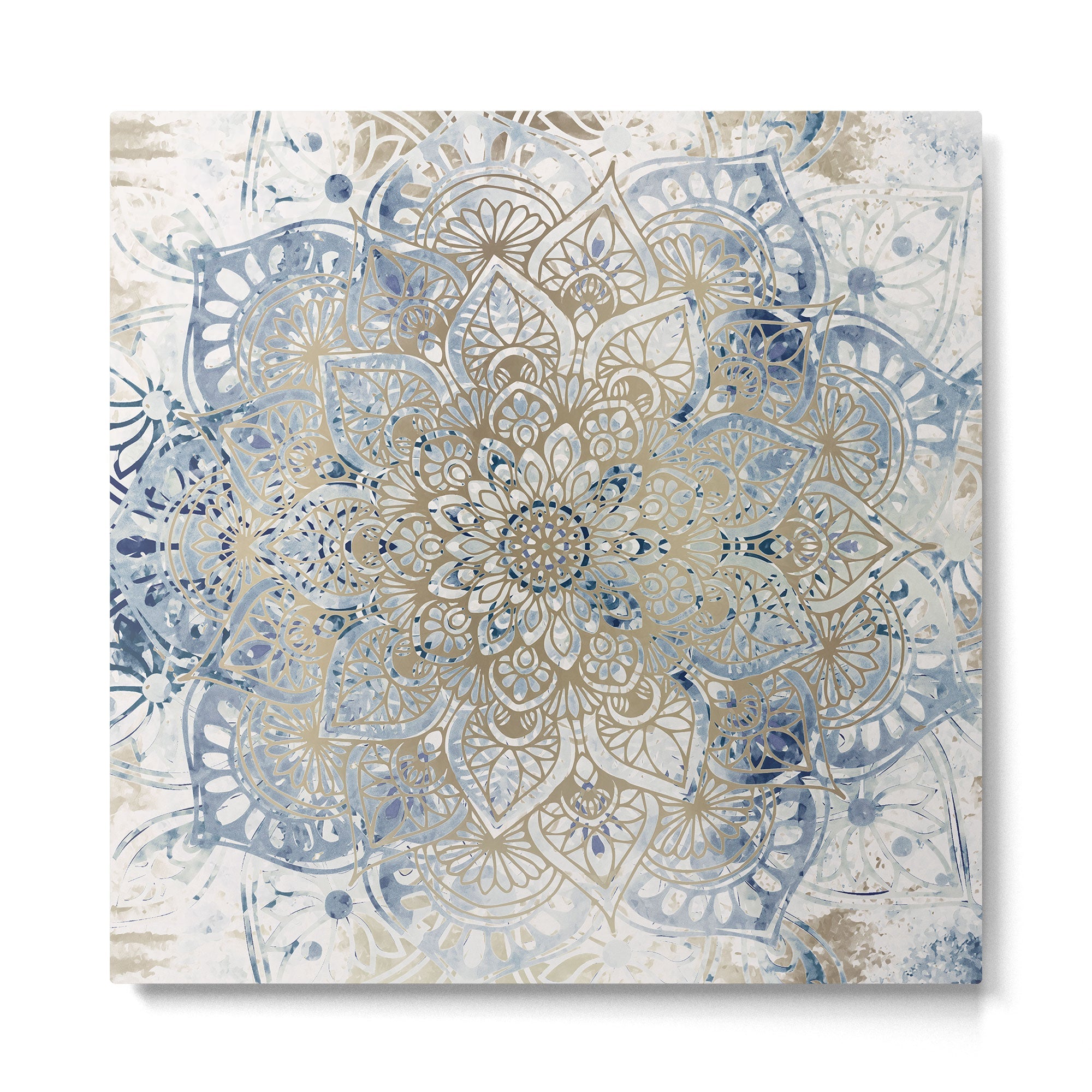 Mandala Flower, Blue and Gold, Floral Prints Metal Print | TeksDecor