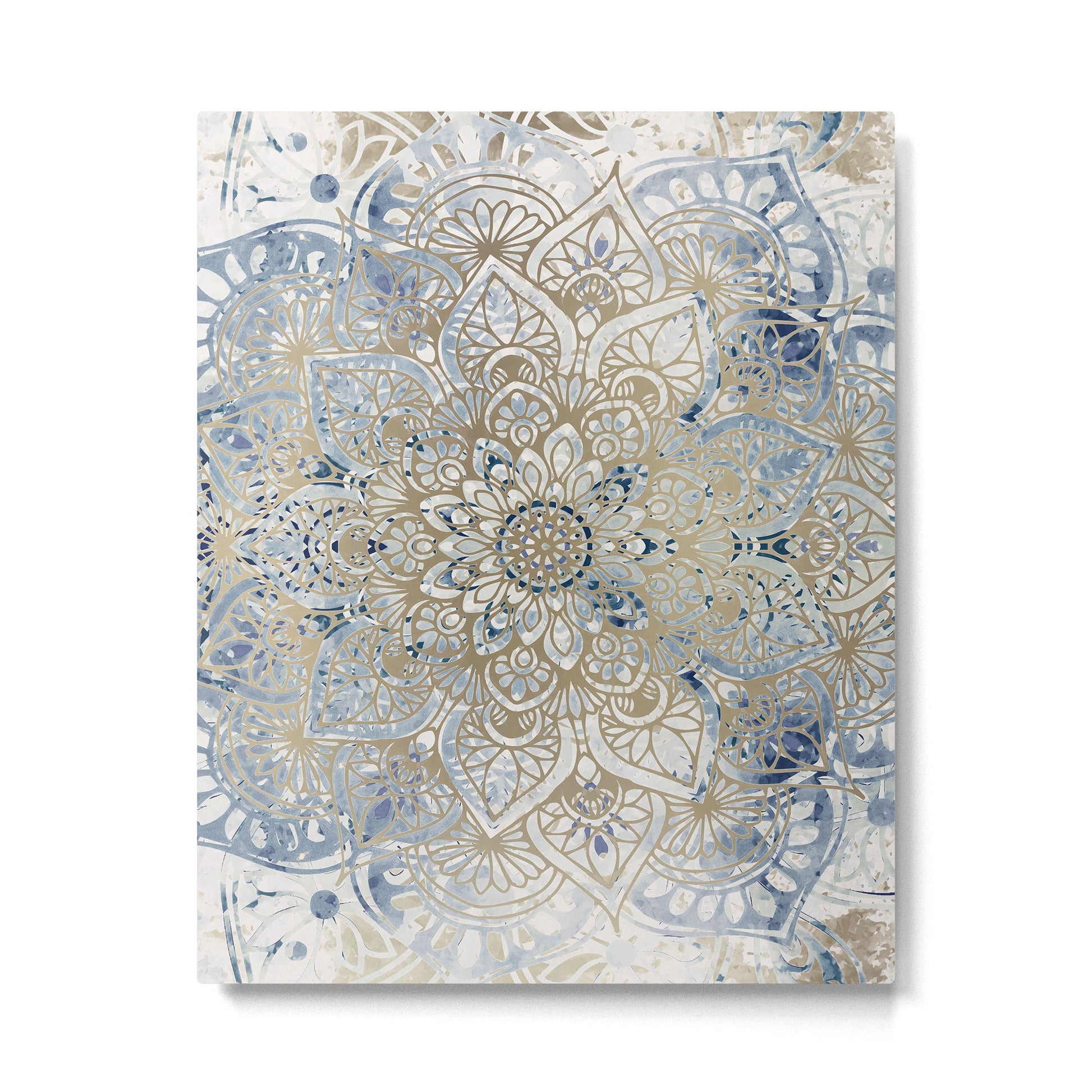 Mandala Flower, Blue and Gold, Floral Prints Metal Print | TeksDecor