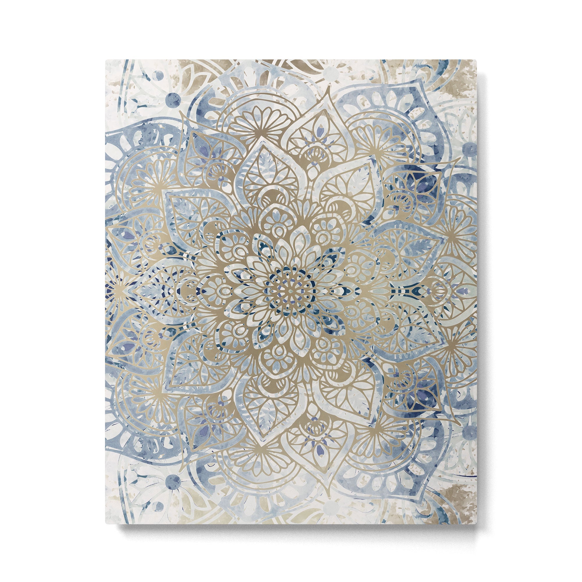 Mandala Flower, Blue and Gold, Floral Prints Metal Print | TeksDecor