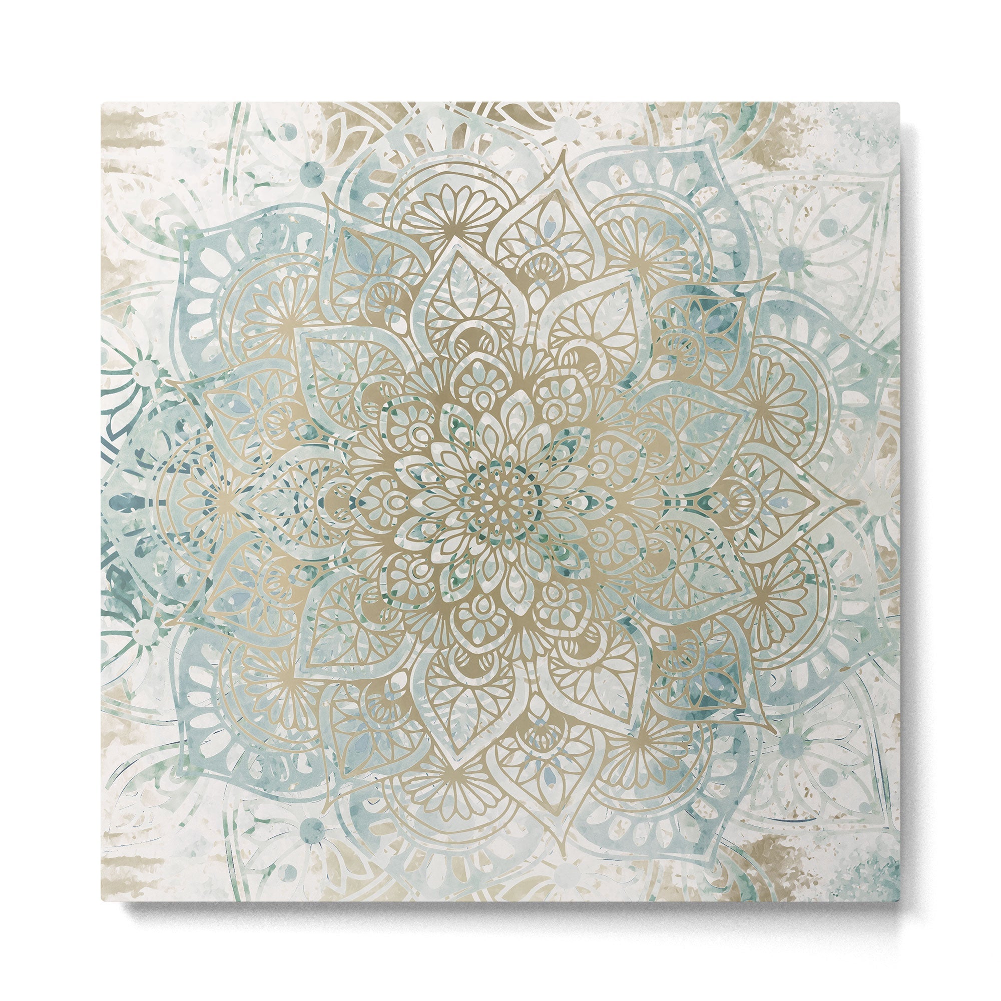 Mandala Flower, Teal and Gold, Floral Prints Metal Print | TeksDecor