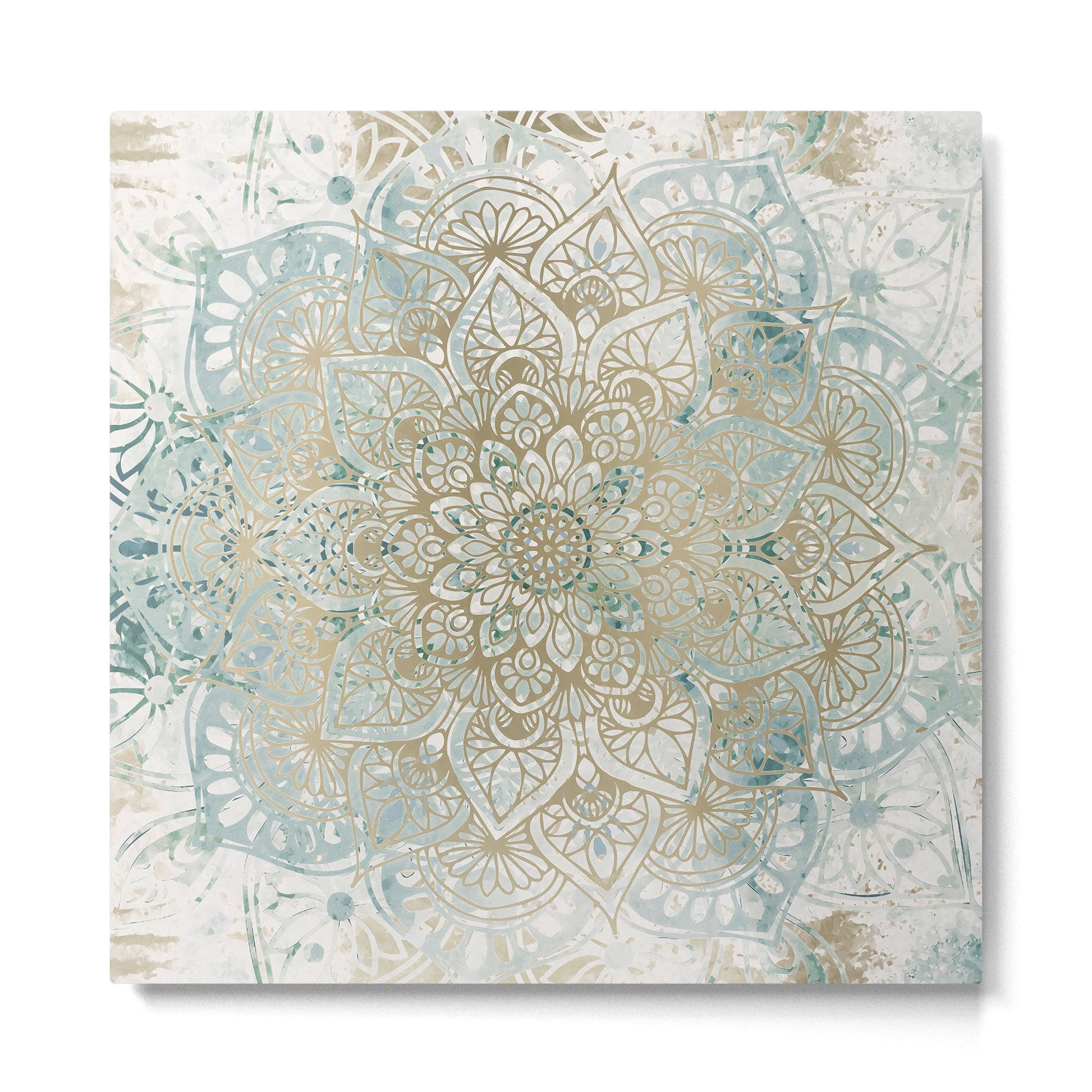 Mandala Flower, Teal and Gold, Floral Prints Metal Print | TeksDecor