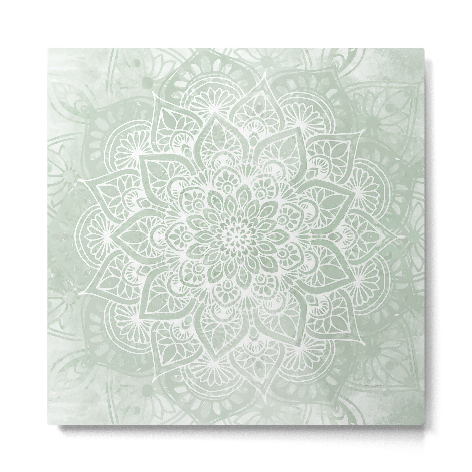 Mandala, Yoga Love, Sage Green, Boho Print Metal Print | TeksDecor