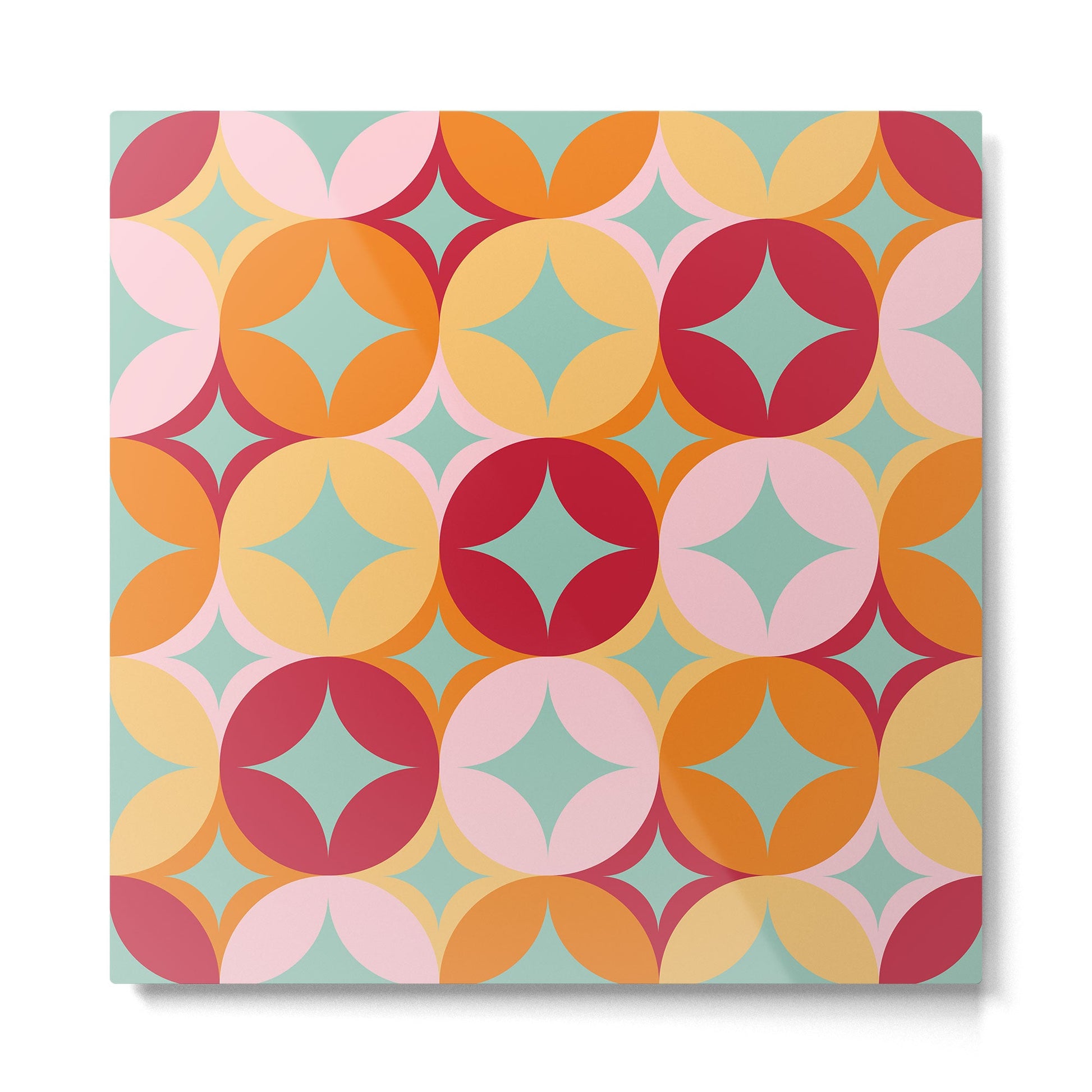 Merry and Bright, Christmas, Retro Art, Orange, Pink, Red, Yellow, Teal Metal Print | TeksDecor
