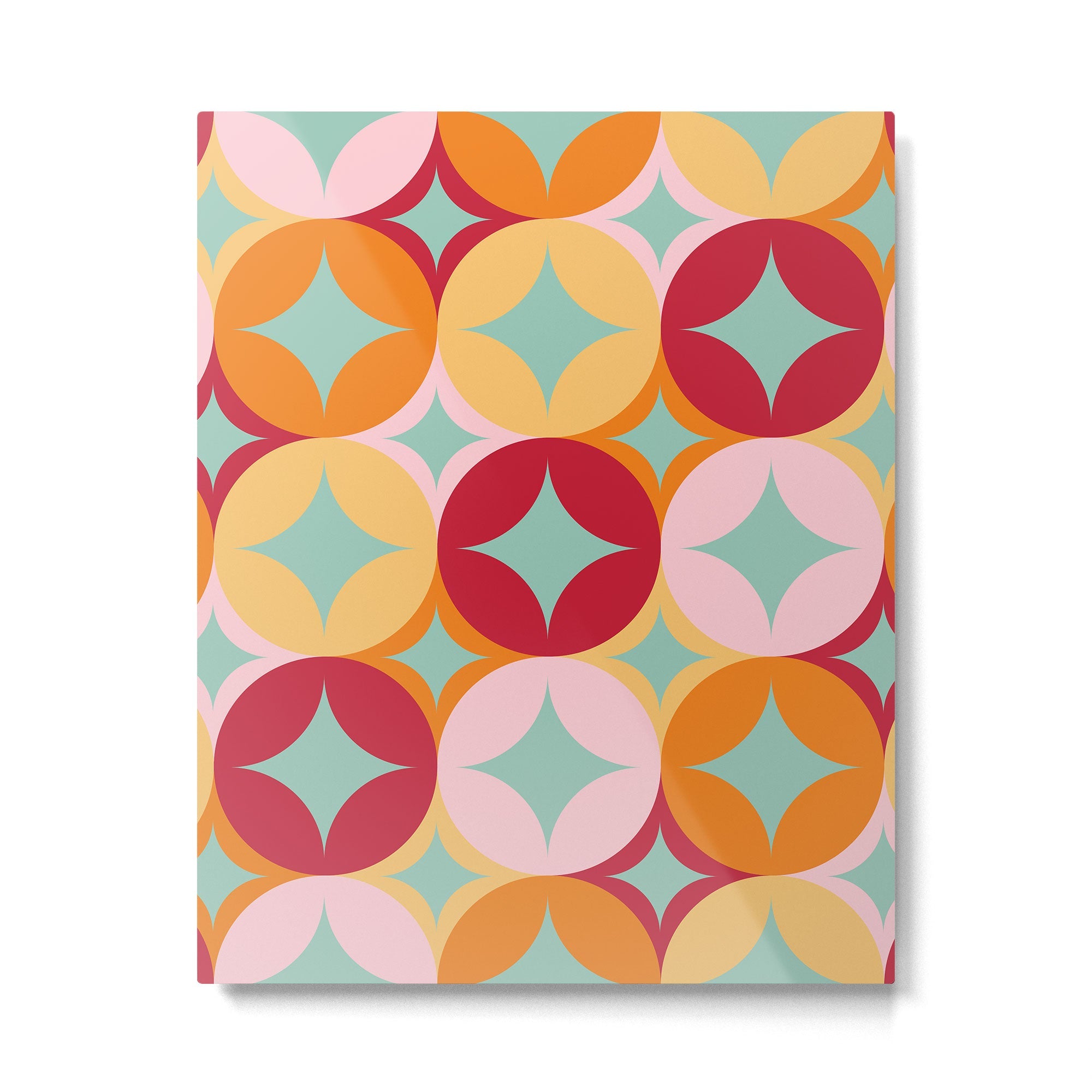 Merry and Bright, Christmas, Retro Art, Orange, Pink, Red, Yellow, Teal Metal Print | TeksDecor
