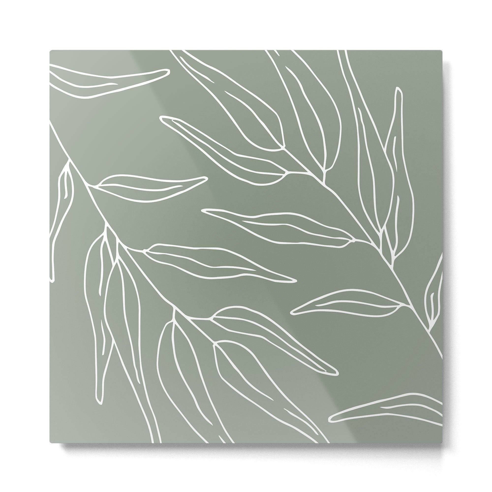 Minimalist, Leaves, Green, Boho Wall Art Metal Print | TeksDecor