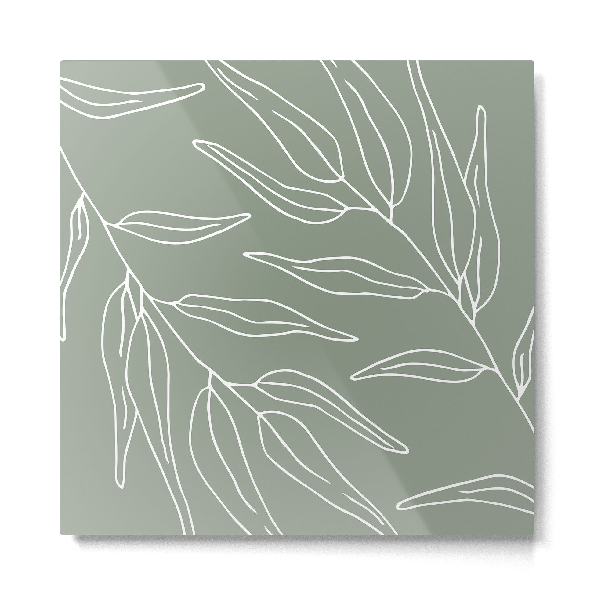 Minimalist, Leaves, Green, Boho Wall Art Metal Print | TeksDecor
