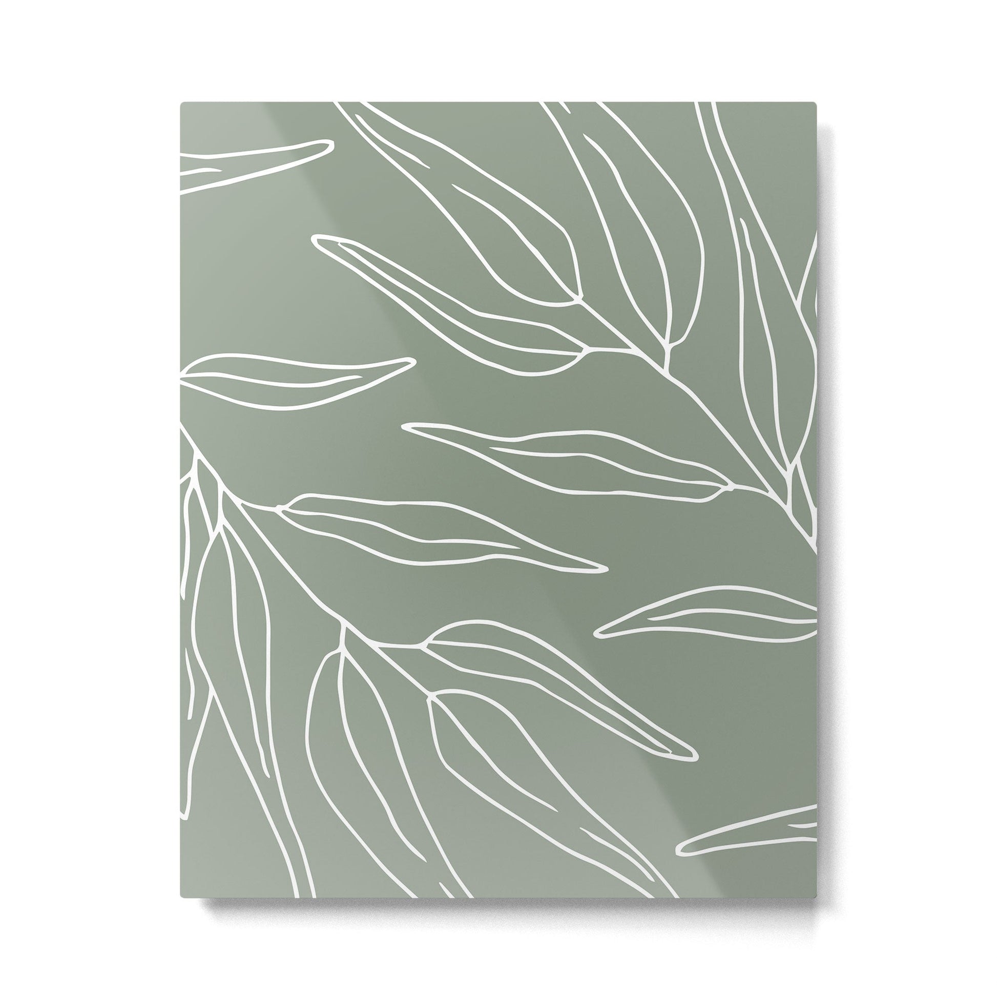 Minimalist, Leaves, Green, Boho Wall Art Metal Print | TeksDecor