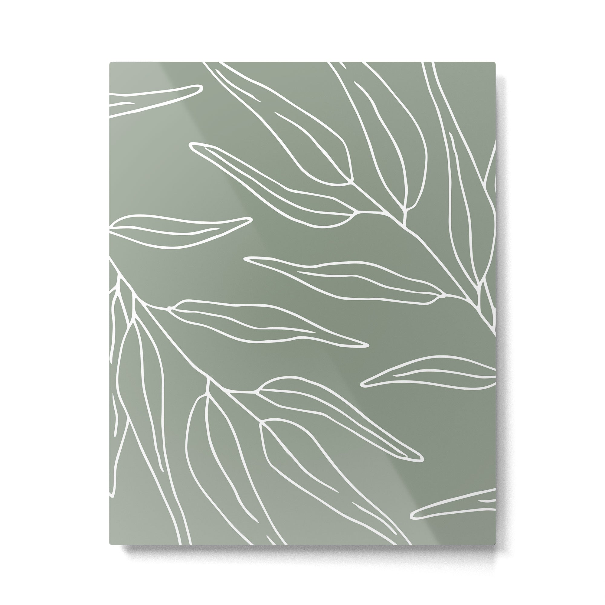 Minimalist, Leaves, Green, Boho Wall Art Metal Print | TeksDecor