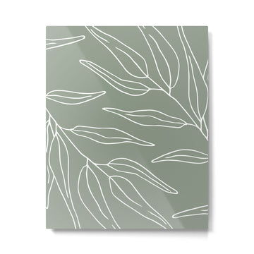 Minimalist, Leaves, Green, Boho Wall Art Metal Print | TeksDecor