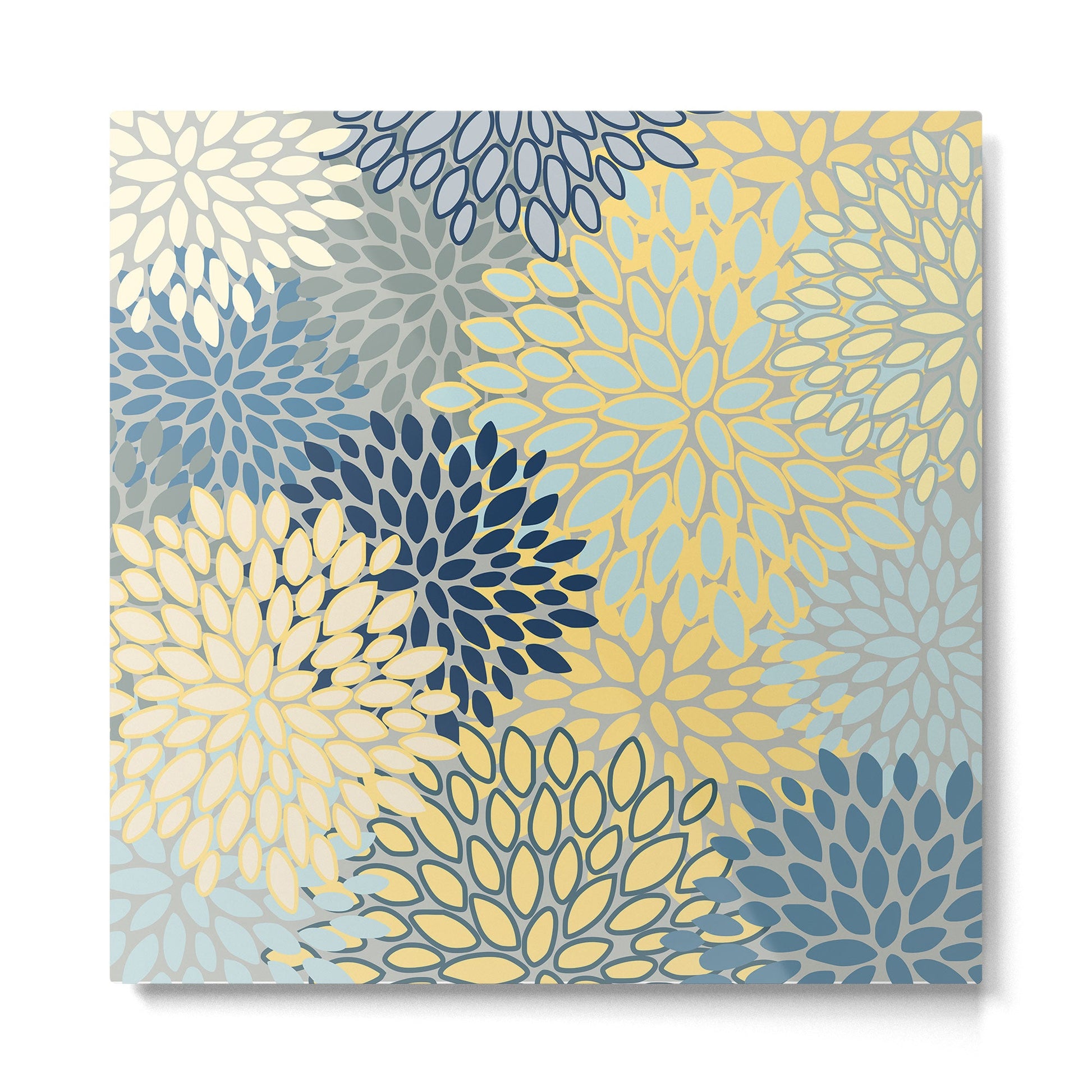 Modern, Abstract, Flower Garden, Blue, Yellow, Gray Metal Print | TeksDecor