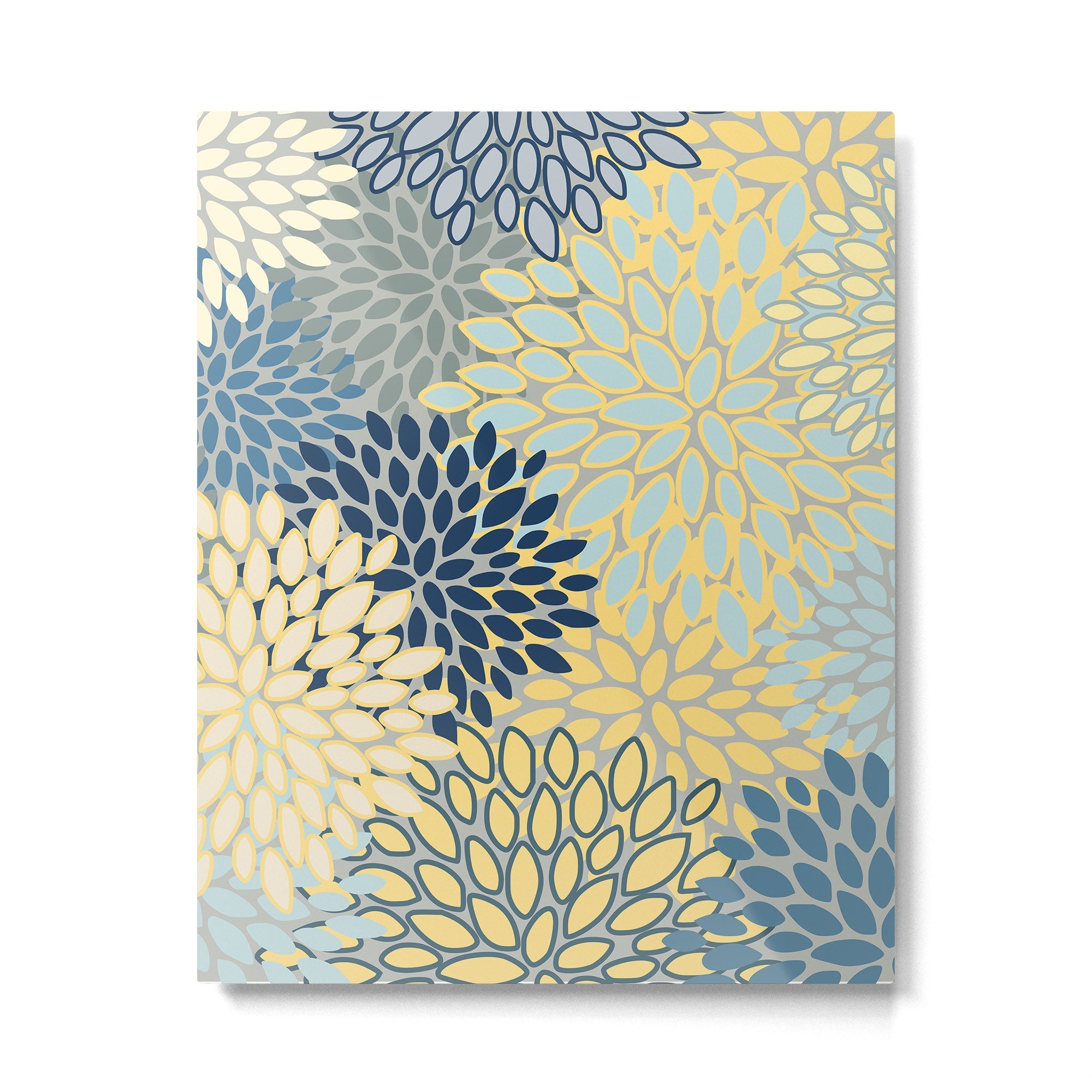 Modern, Abstract, Flower Garden, Blue, Yellow, Gray Metal Print | TeksDecor