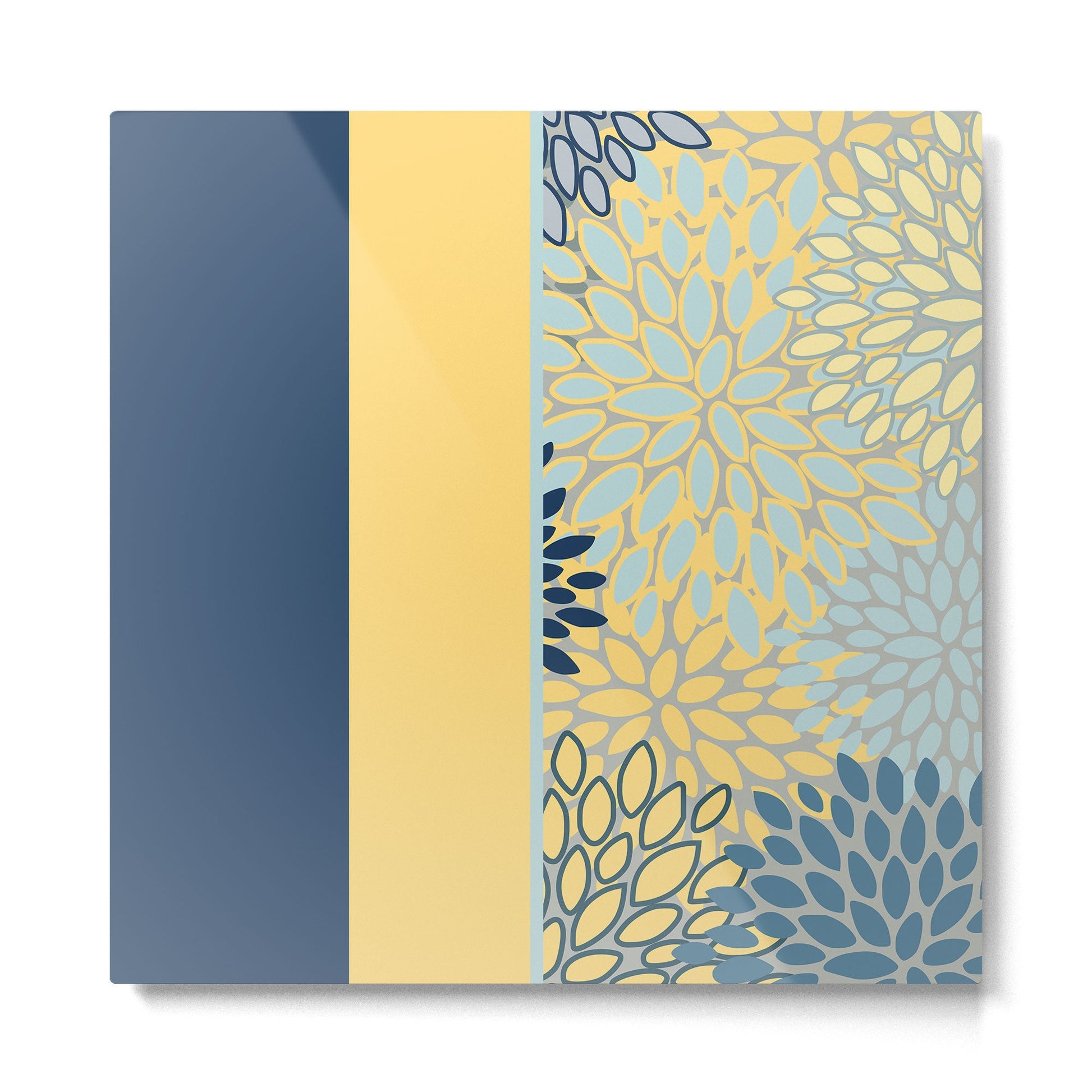 Modern, Color Block, Floral Prints, Blue and Yellow Metal Print | TeksDecor