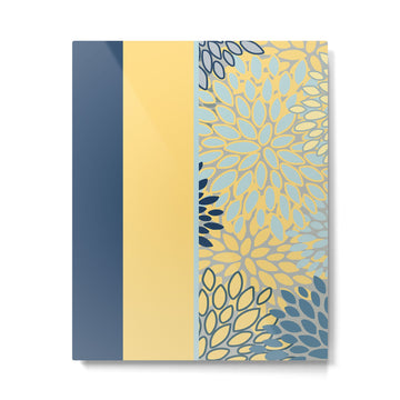 Modern, Color Block, Floral Prints, Blue and Yellow Metal Print | TeksDecor