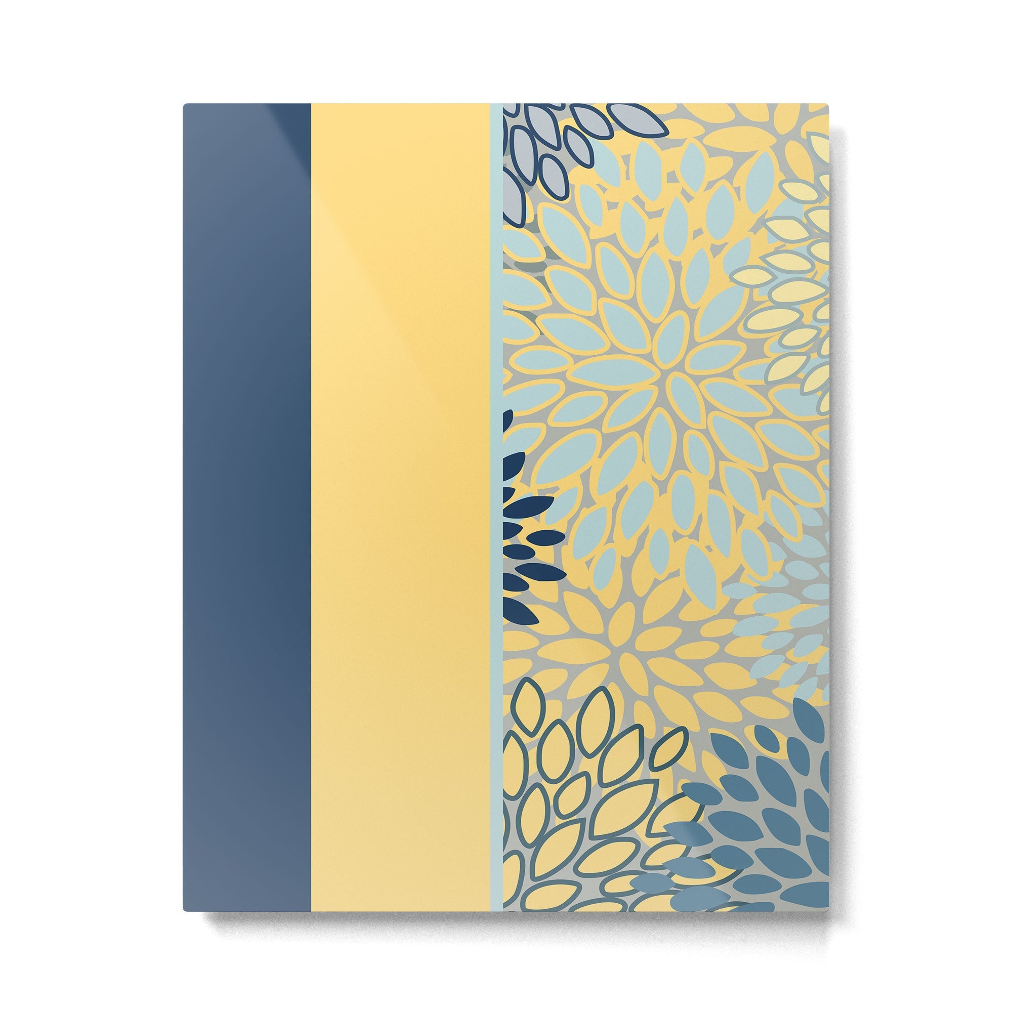 Modern, Color Block, Floral Prints, Blue and Yellow Metal Print | TeksDecor