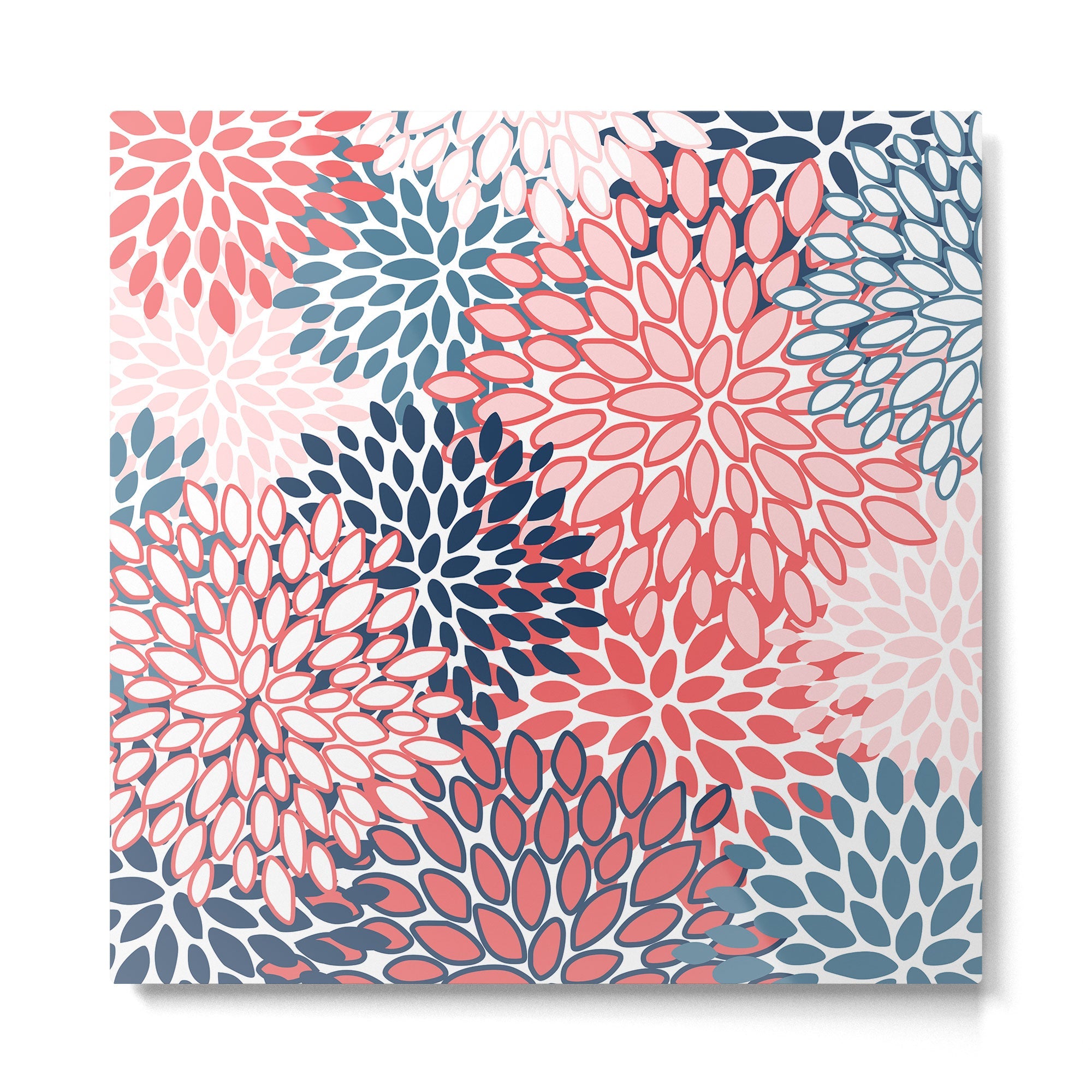 Modern Floral Prints, Coral and Navy Metal Print | TeksDecor