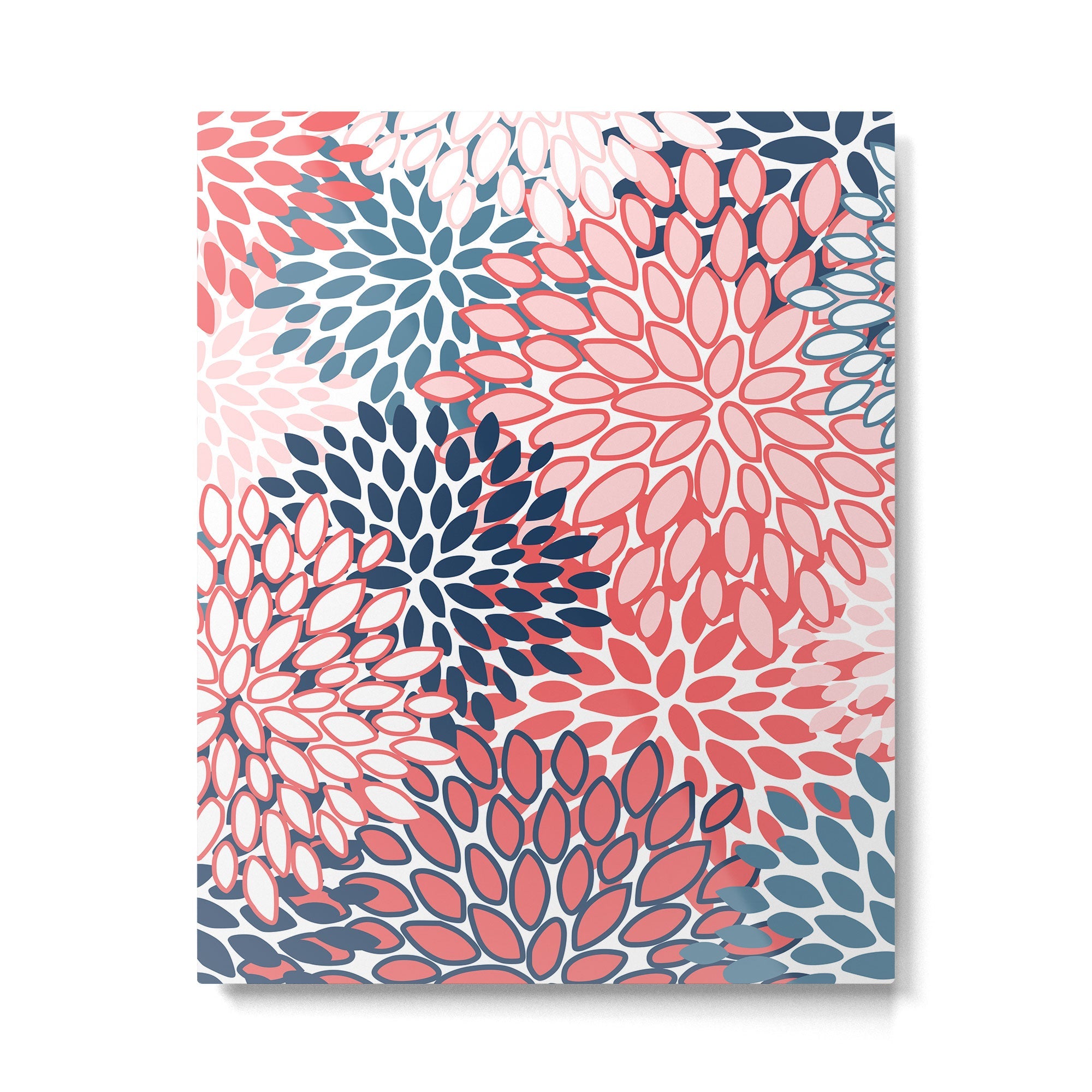 Modern Floral Prints, Coral and Navy Metal Print | TeksDecor