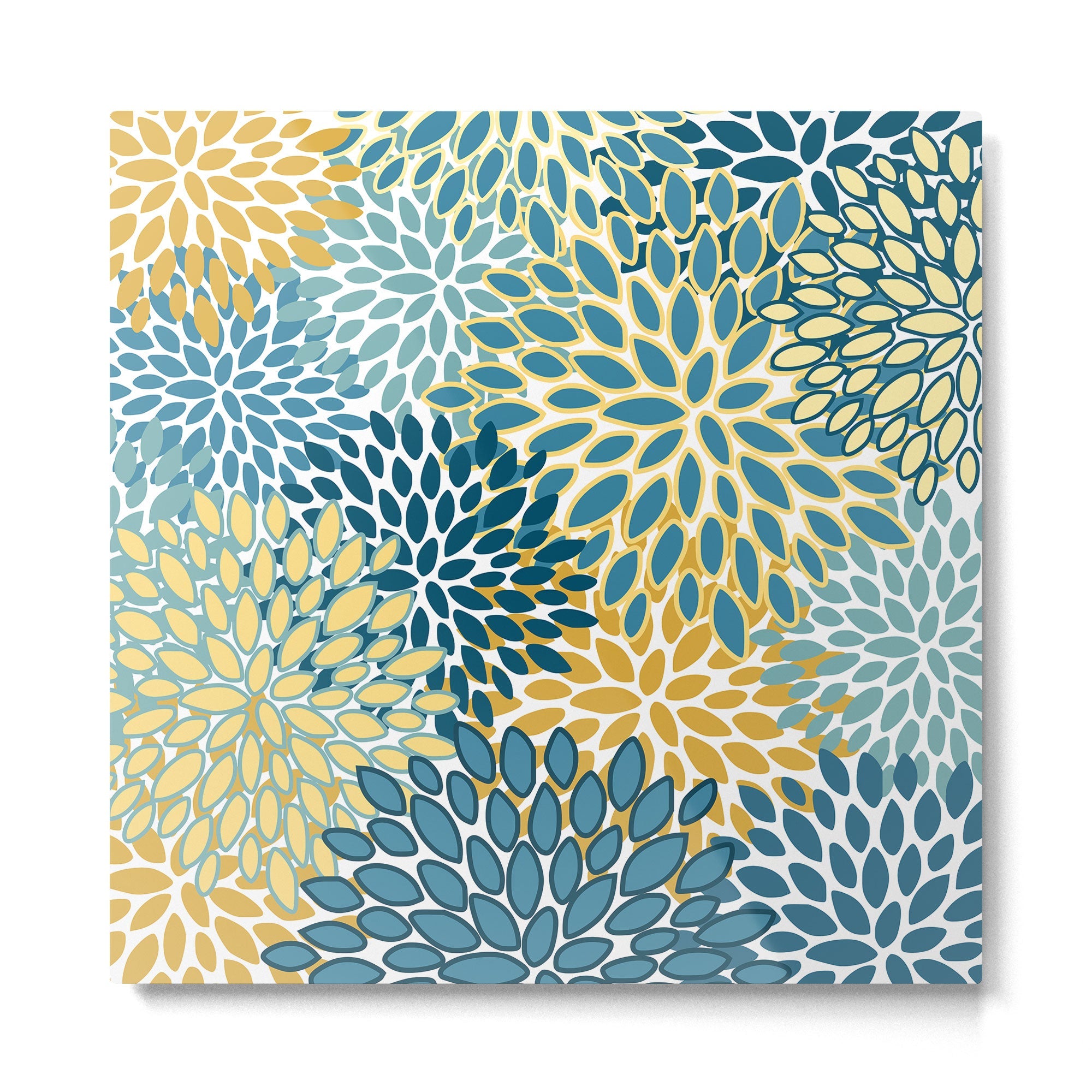 Modern Floral Prints, Teal and Yellow Metal Print | TeksDecor