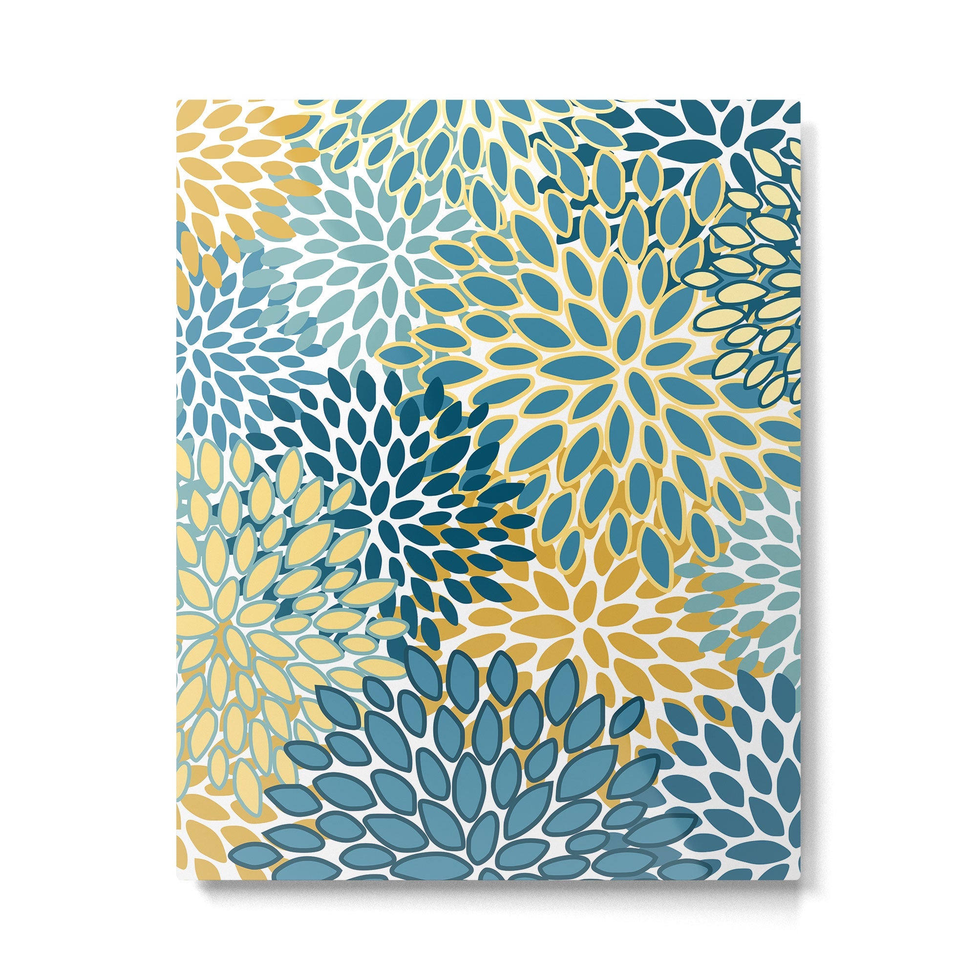 Modern Floral Prints, Teal and Yellow Metal Print | TeksDecor