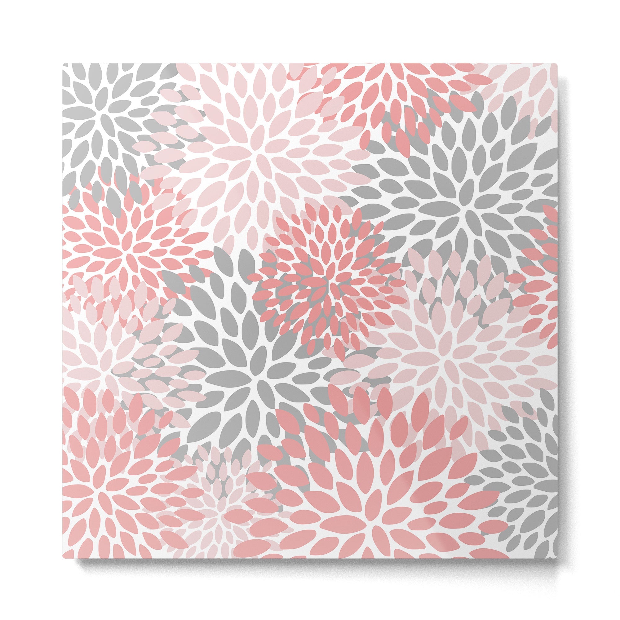 Modern, Flowers Print, Coral, Pink and Gray Metal Print | TeksDecor