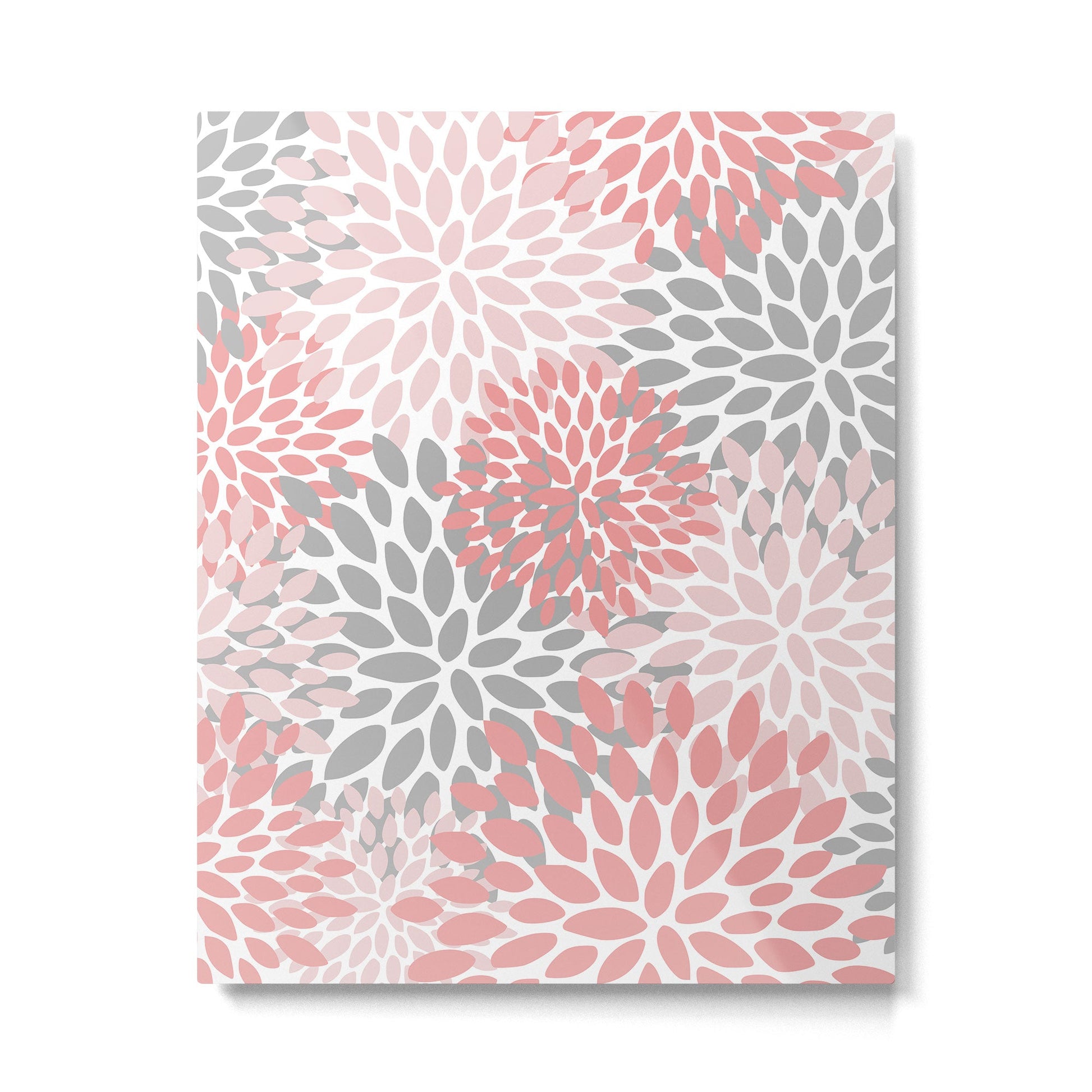 Modern, Flowers Print, Coral, Pink and Gray Metal Print | TeksDecor