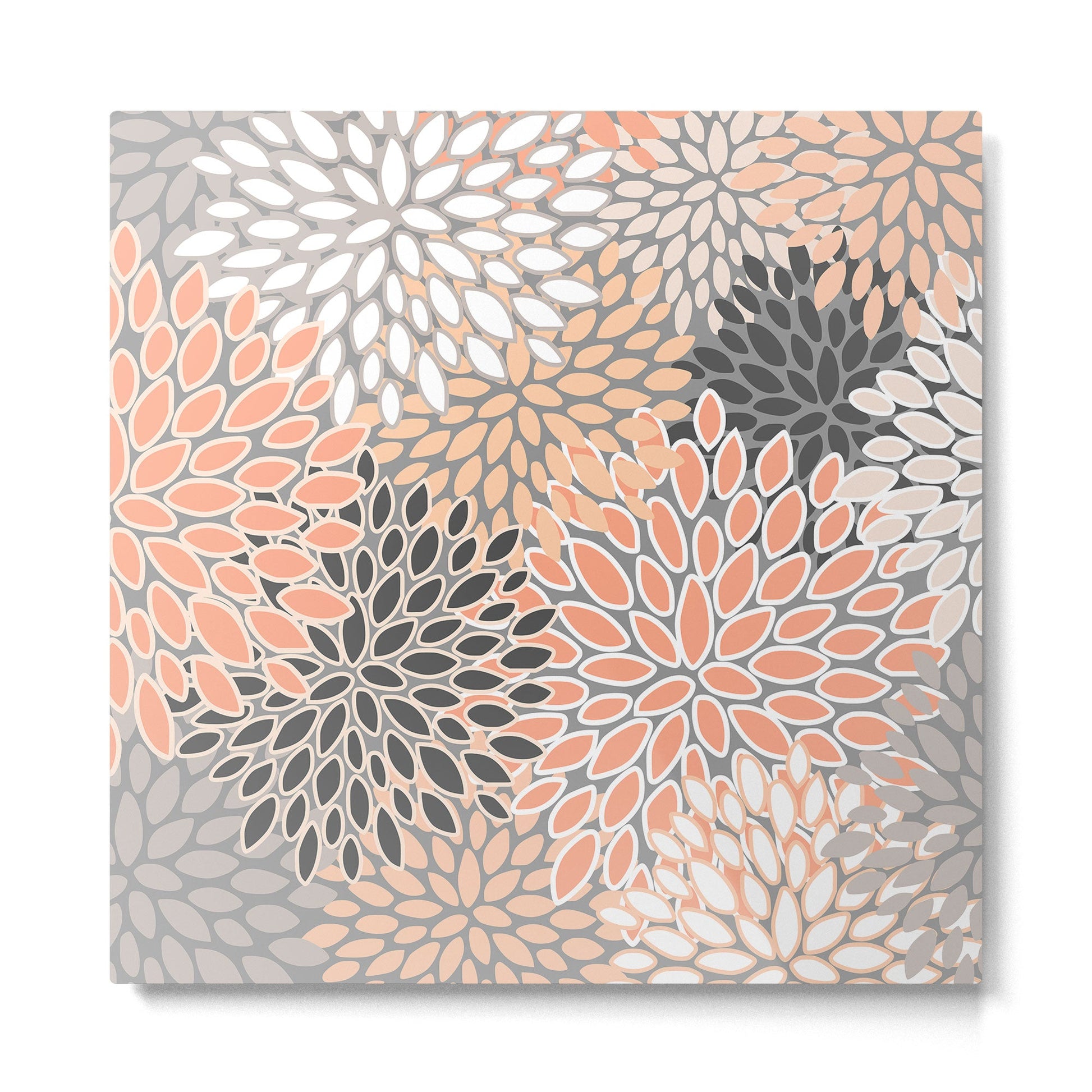 Modern, Flowers Print, Coral, Peach and Gray Metal Print | TeksDecor
