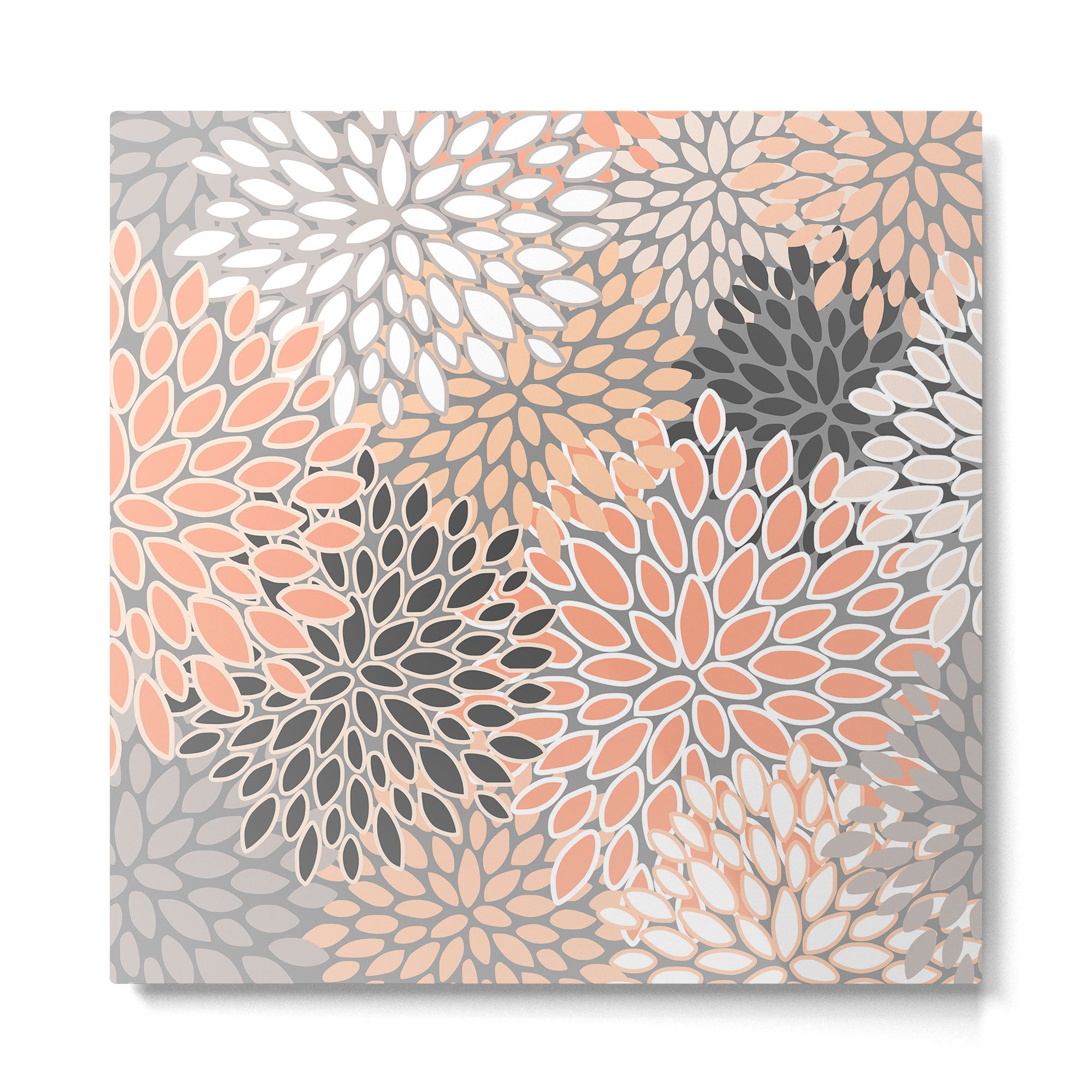 Modern, Flowers Print, Coral, Peach and Gray Metal Print | TeksDecor