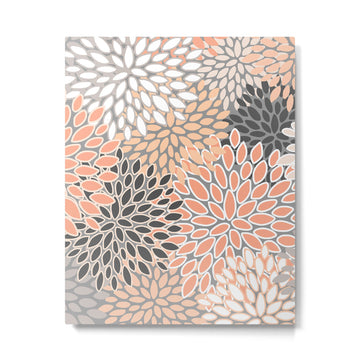 Modern, Flowers Print, Coral, Peach and Gray Metal Print | TeksDecor