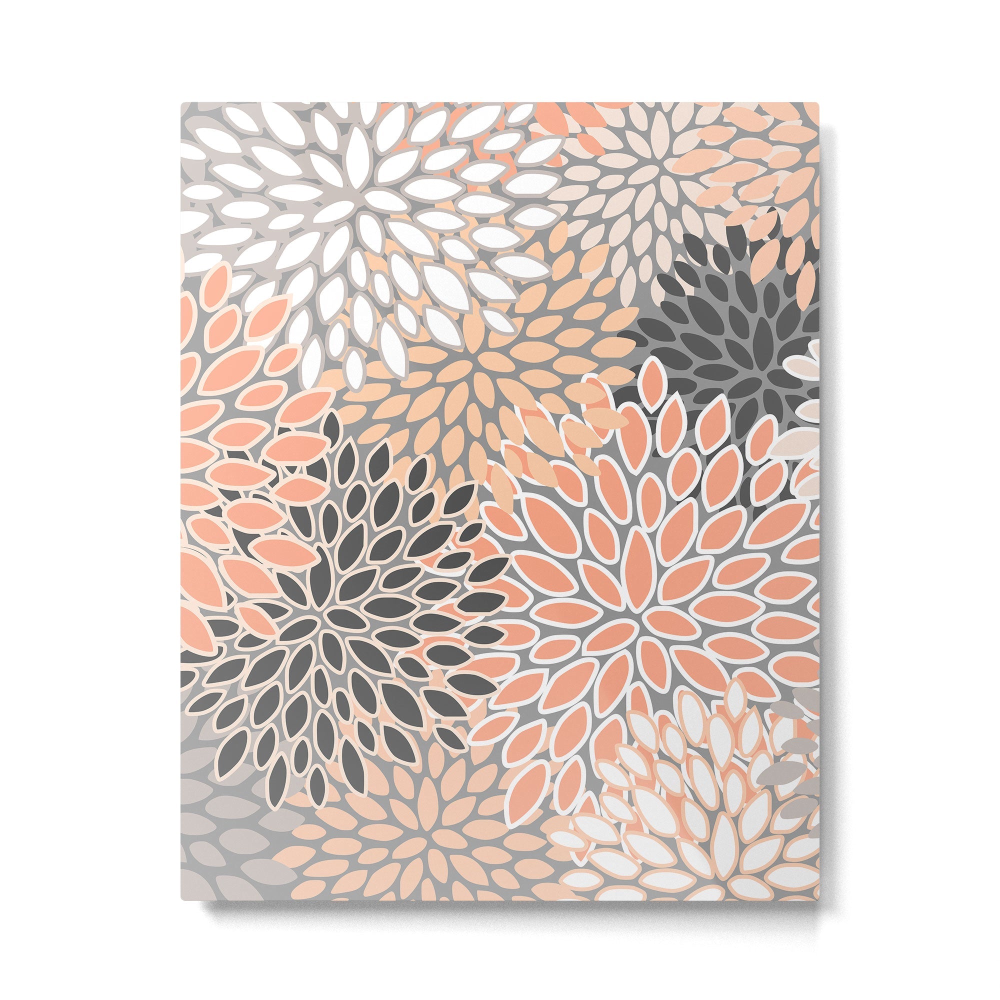 Modern, Flowers Print, Coral, Peach and Gray Metal Print | TeksDecor