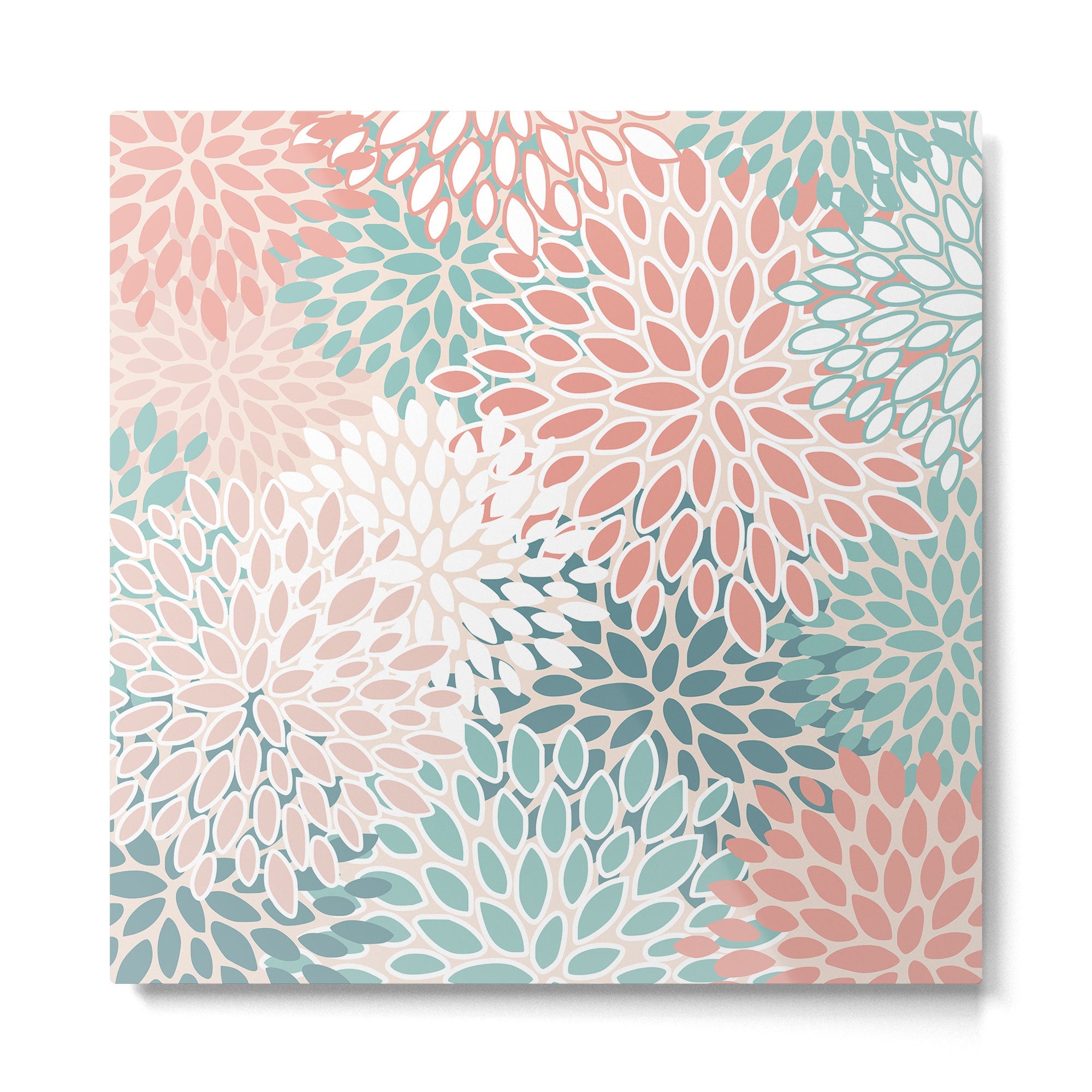 Modern Flowers Print, Coral, Pink and Teal Metal Print | TeksDecor